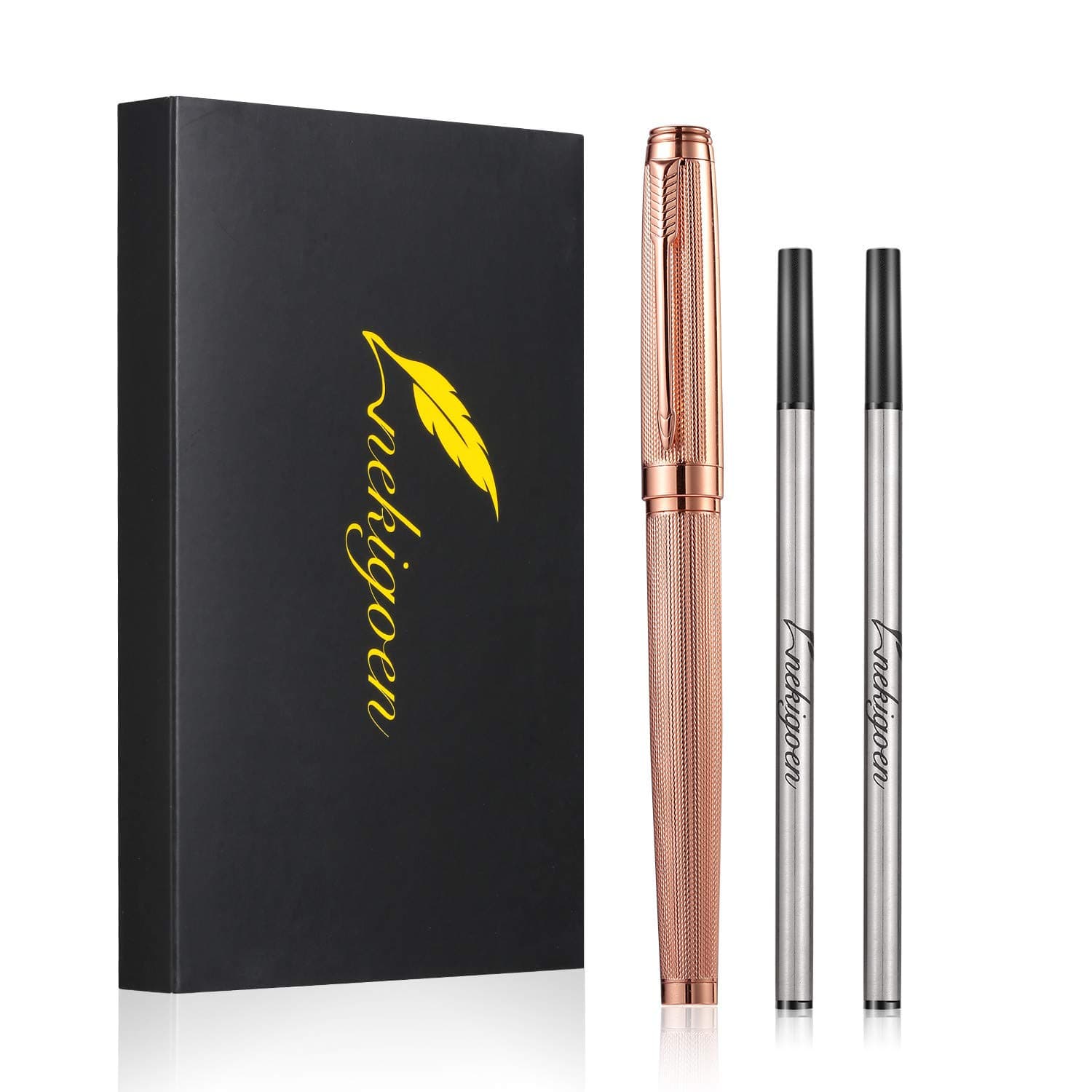 Rollerball Pen for Men Women Luxury Metal Executive Pens Home Office Use with 2 Extra Refills Black Ink 0.7mm G2(rose gold)