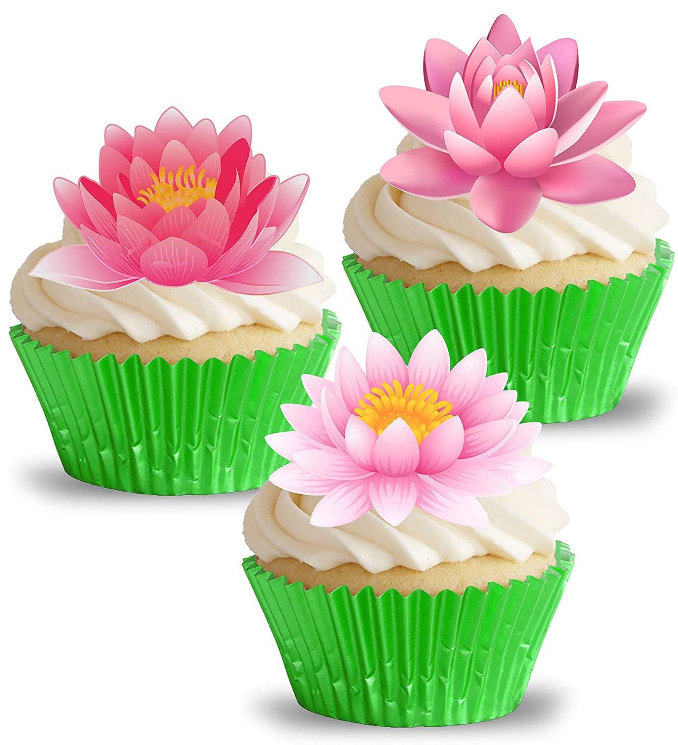 AnglesitPRE-CUT PRETTY PINK WATER LILY FLOWERS II. EDIBLE RICE/WAFER PAPER CUPCAKE CAKE DESSERT TOPPERS BIRTHDAY SPRING SUMMER PARTY WEDDING BABY SHOWER MOTHER'S DAY EASTER DECORATIONS