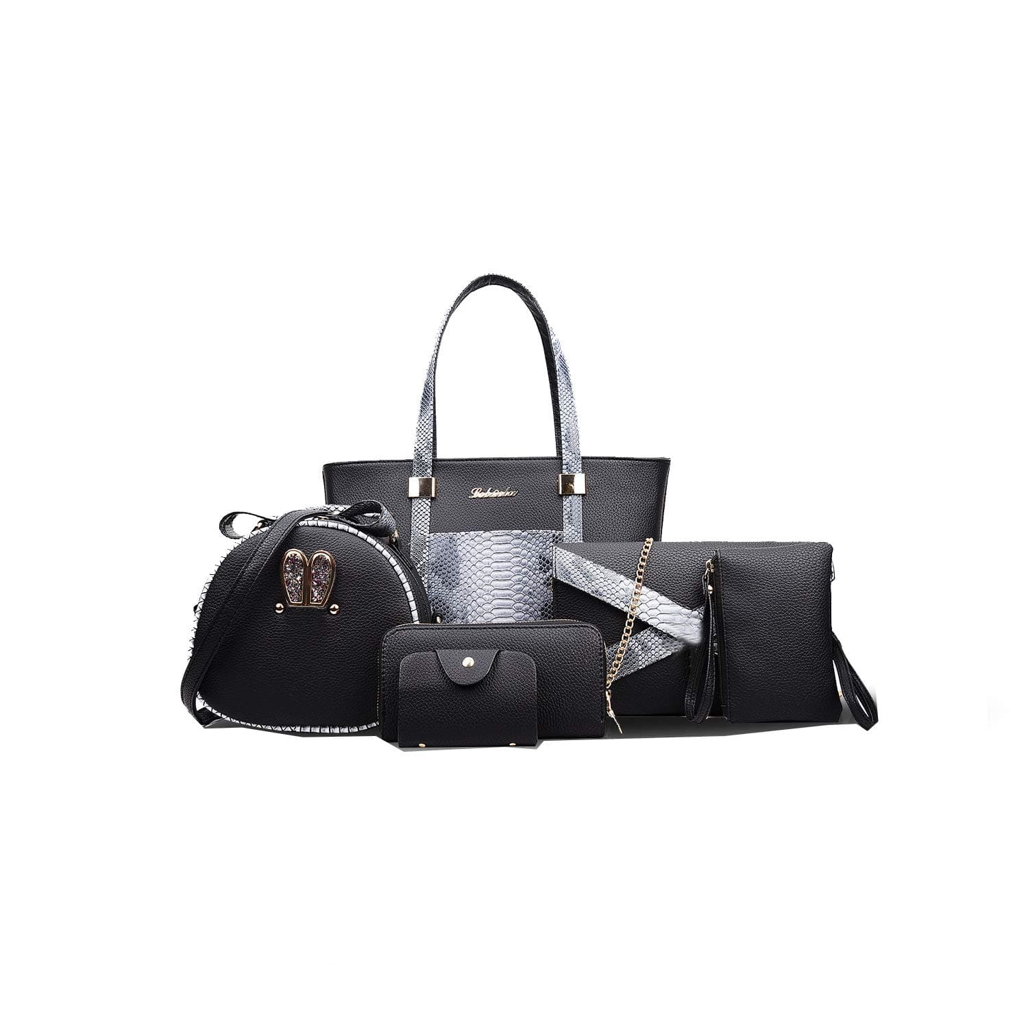 Tisdaini Women's Handbags Fashion 6 Set Hard Skin PU Leather Cross-Body Top-Handle Shoulder Wallet