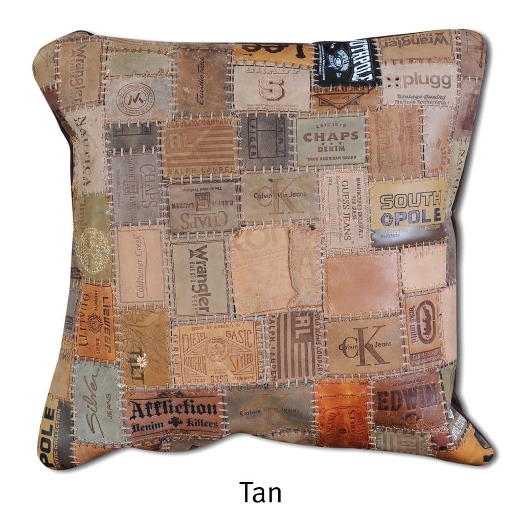 The Rug Republic Hand Made Tan Original Recycled Leather labels Marlboro Pillow (45cm x 45cm),1 Piece