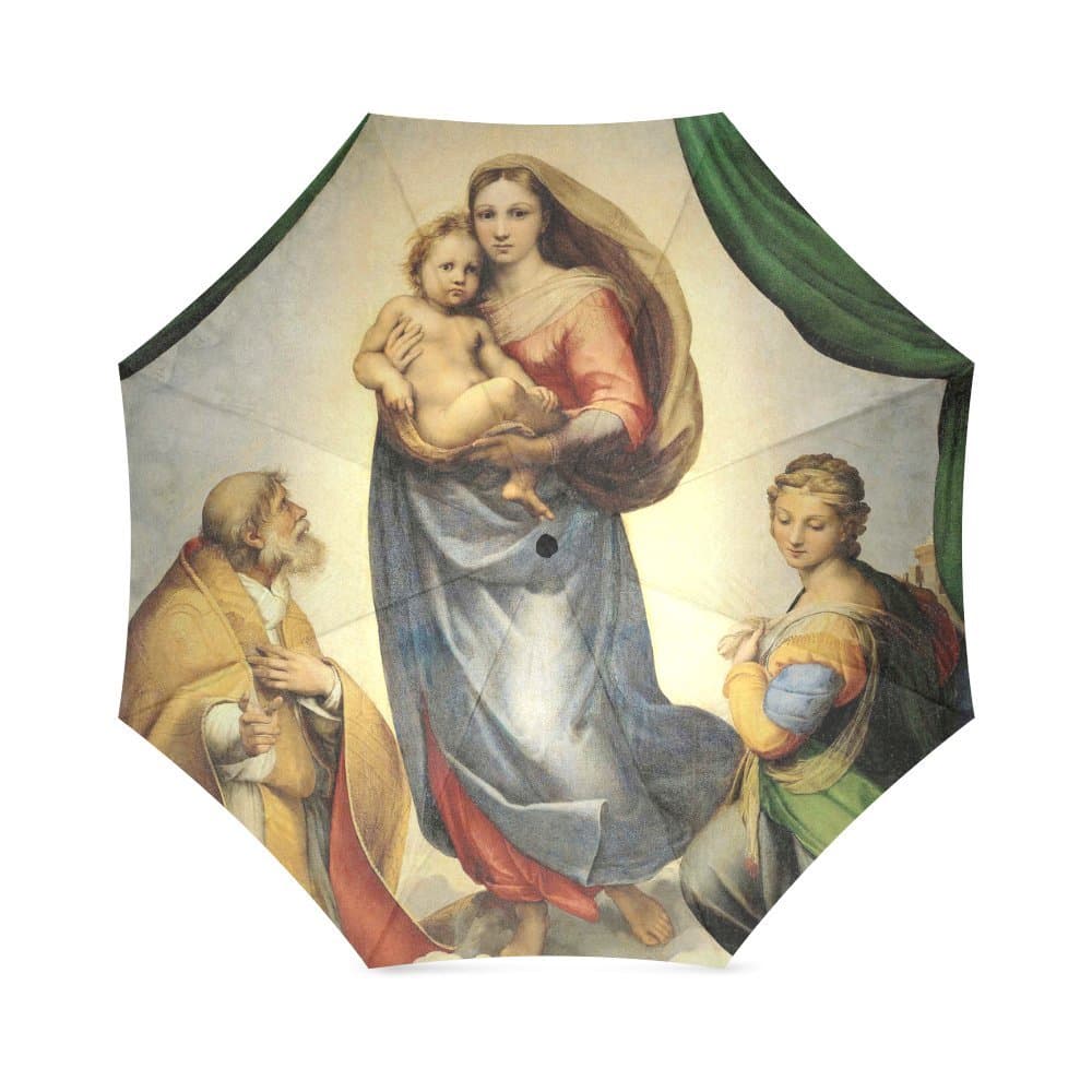 Renaissance Collection, Holy and Miraculous Mother of God, Blessed Virgin Mary, Catholic Religious Gift Folding Rain Umbrella/Parasol/Sun Umbrella