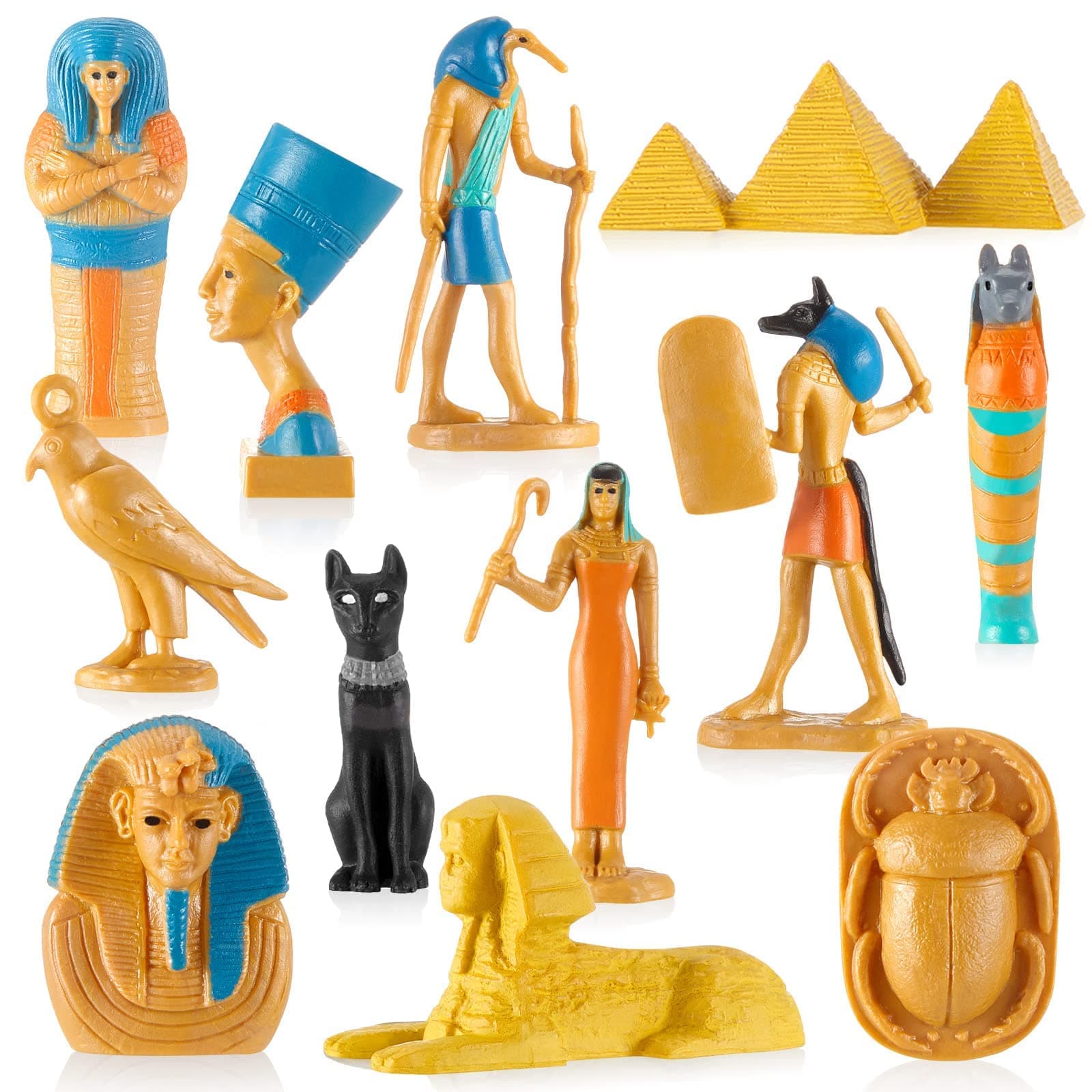 SYOSI 24 Pcs Ancient Egypt Mini Toys, Ancient Egypt Miniatures Buildings Mini Pyramid Mummy Sphinx Statue Ancient Egypt Themed Toys Decorations