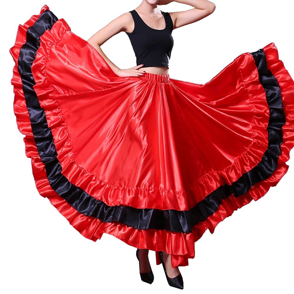Professional Adult Belly Dance Skirt Spanish Bull Flamenco Performance Long Skirt. Red