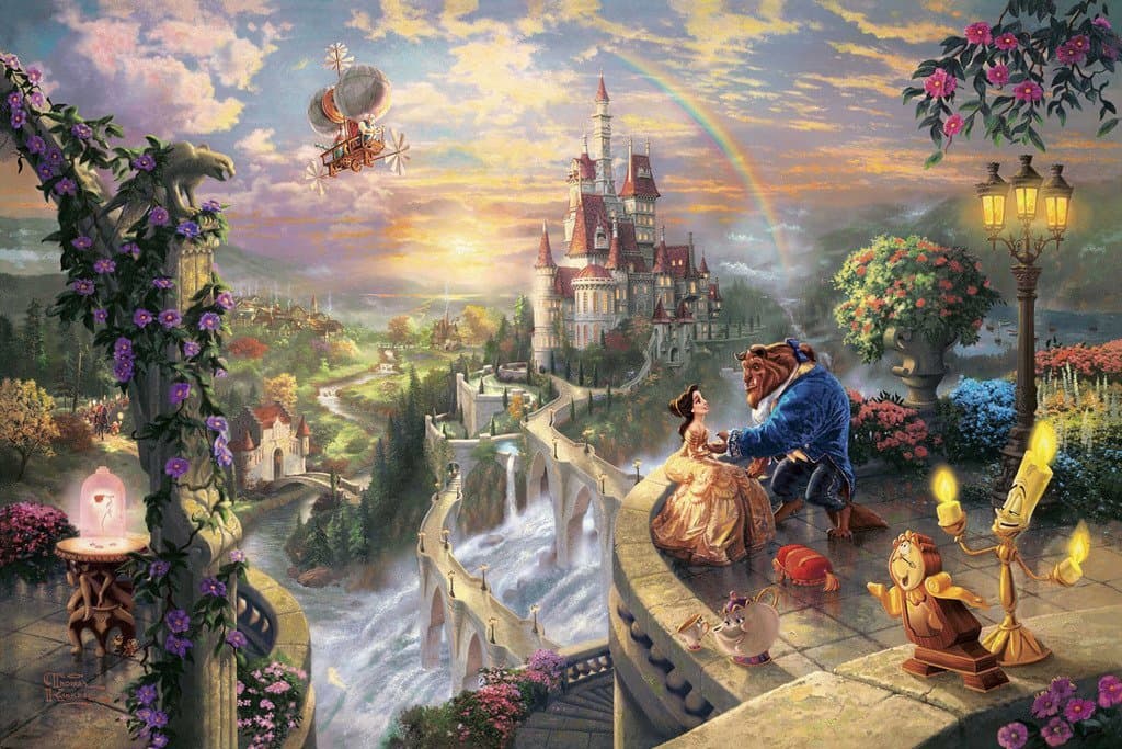 Van Eyck Beauty and the Beast by Thomas Kinkade Disney Dreams Painting Prints on Canvas Wall Art Picture for Living Room Home Decorations