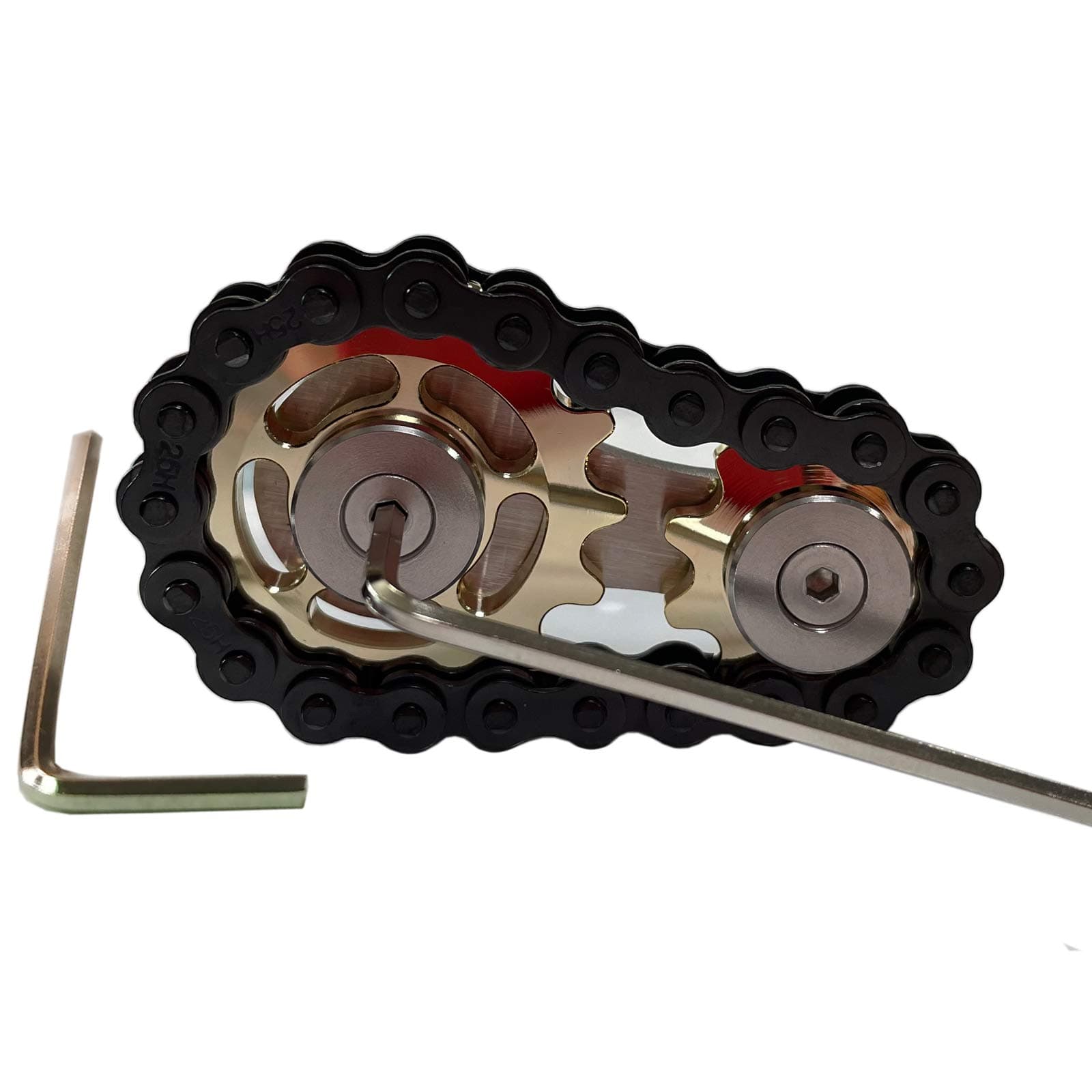 Bitopbi Stainless Steel & Carbon Steel Bike Chain Gear Fidget Toy - Gold+Black - Focus - All Ages