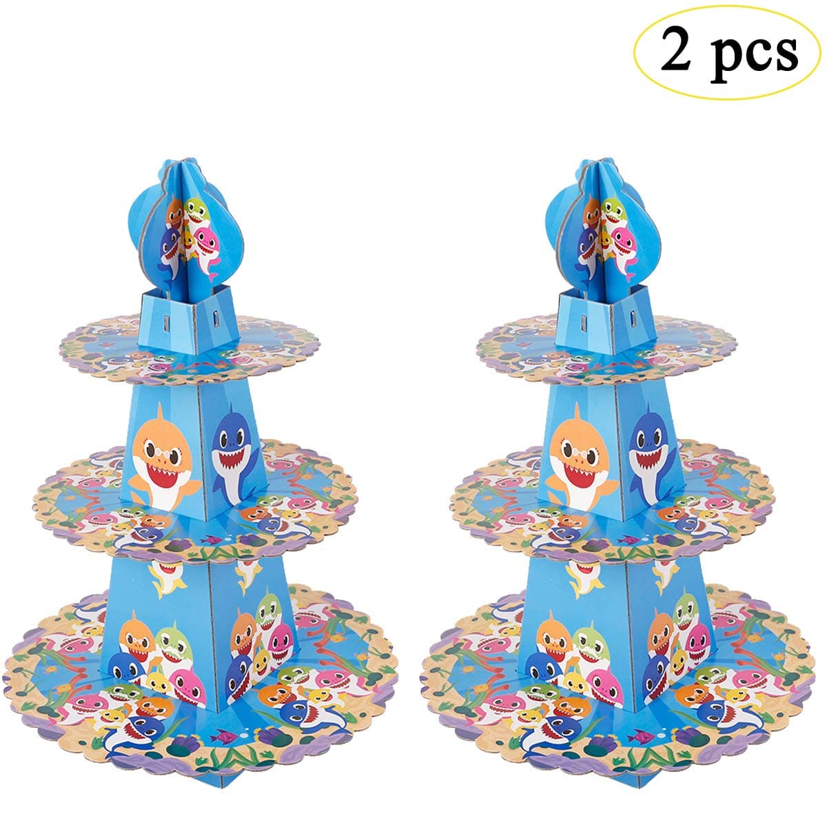 zhouweizhouwen Shark Party Supplies for Baby - Cupcake Stand Dessert Cupcake Holder for Kids Birthday Party,Baby Shower, Gender Reveal Party,or Baby Shark Themed Party