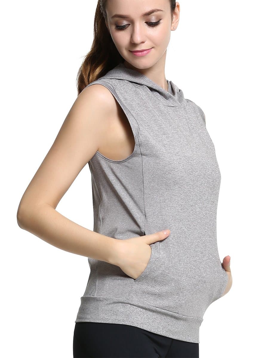 Campeak Active Casual Workout Sport Sleeveless Hoodie Activewear for Womens (Gray S) Apparel