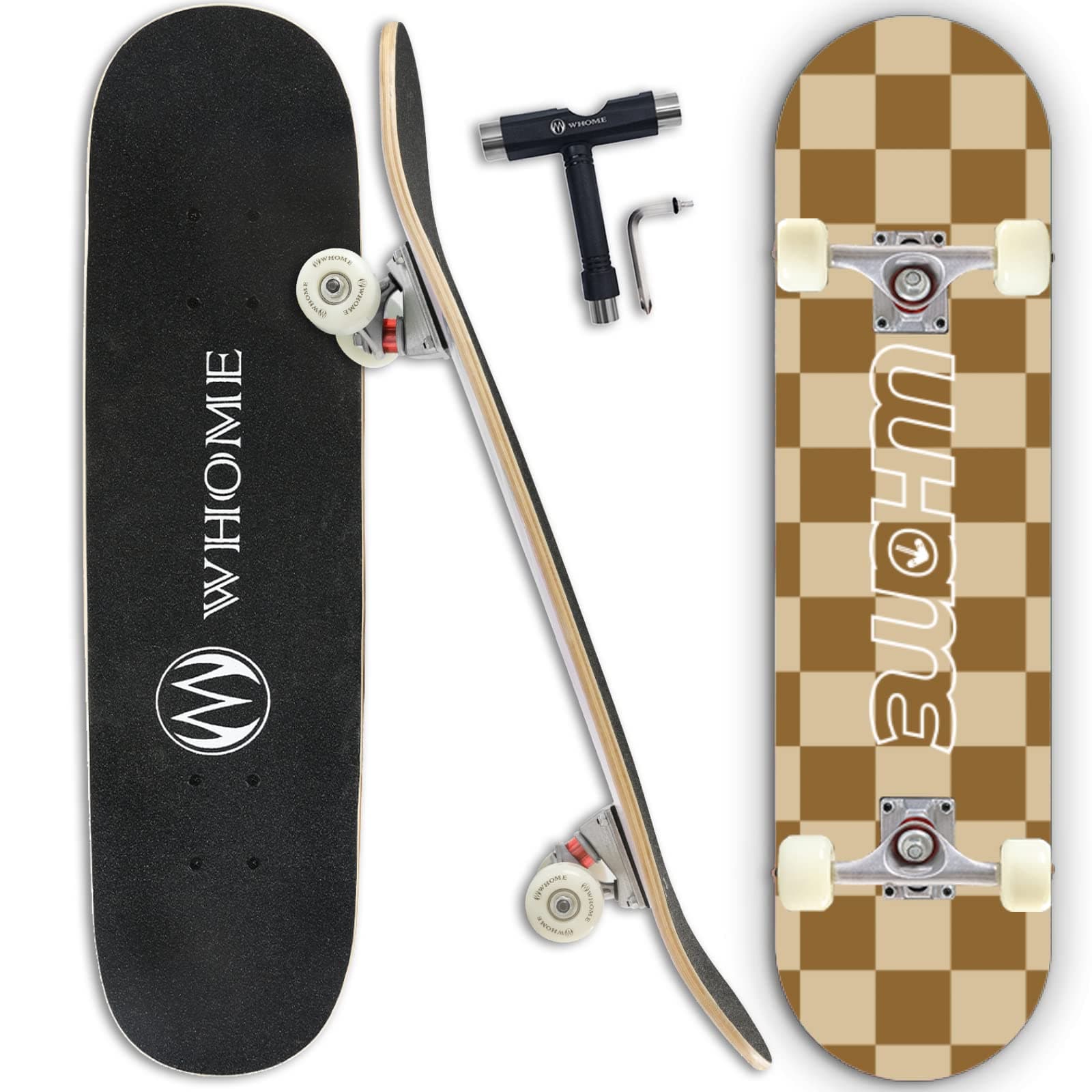 WHOME Skateboards for Adults/Kids Teens/Girl Beginner/Boy - 31"x8" Pro Standard Skateboard Complete 8-ply Alpine Maple Deck ABEC-9 Bearings with T-Tool
