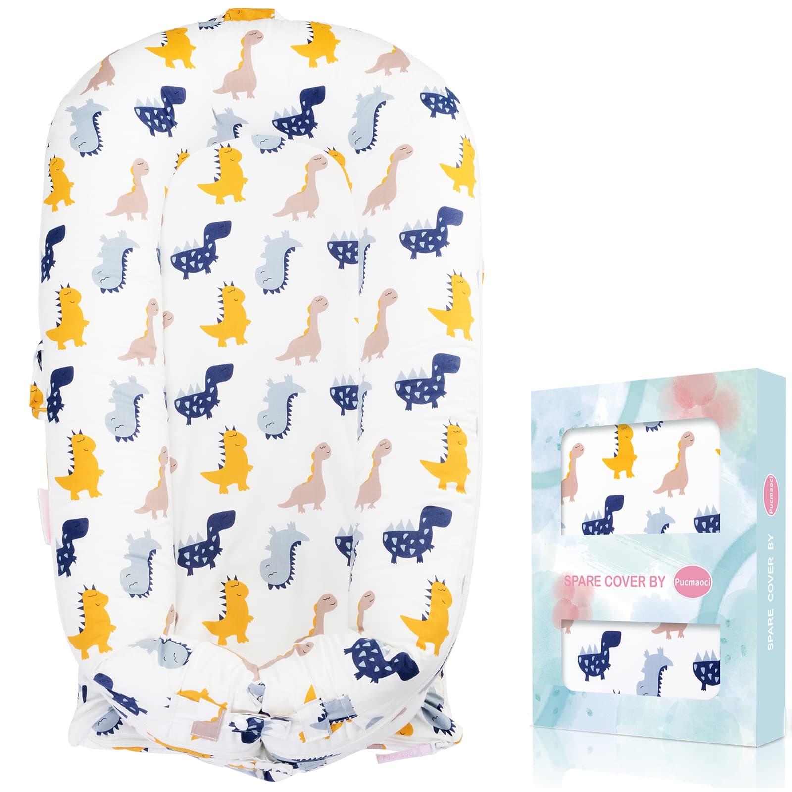Pucmaoci Baby Lounger Cover for Dockatot Deluxe + | 100% Cotton Hypoallergenic Newborn Premium Quality Spare Cover(Cover Only) (Dino)