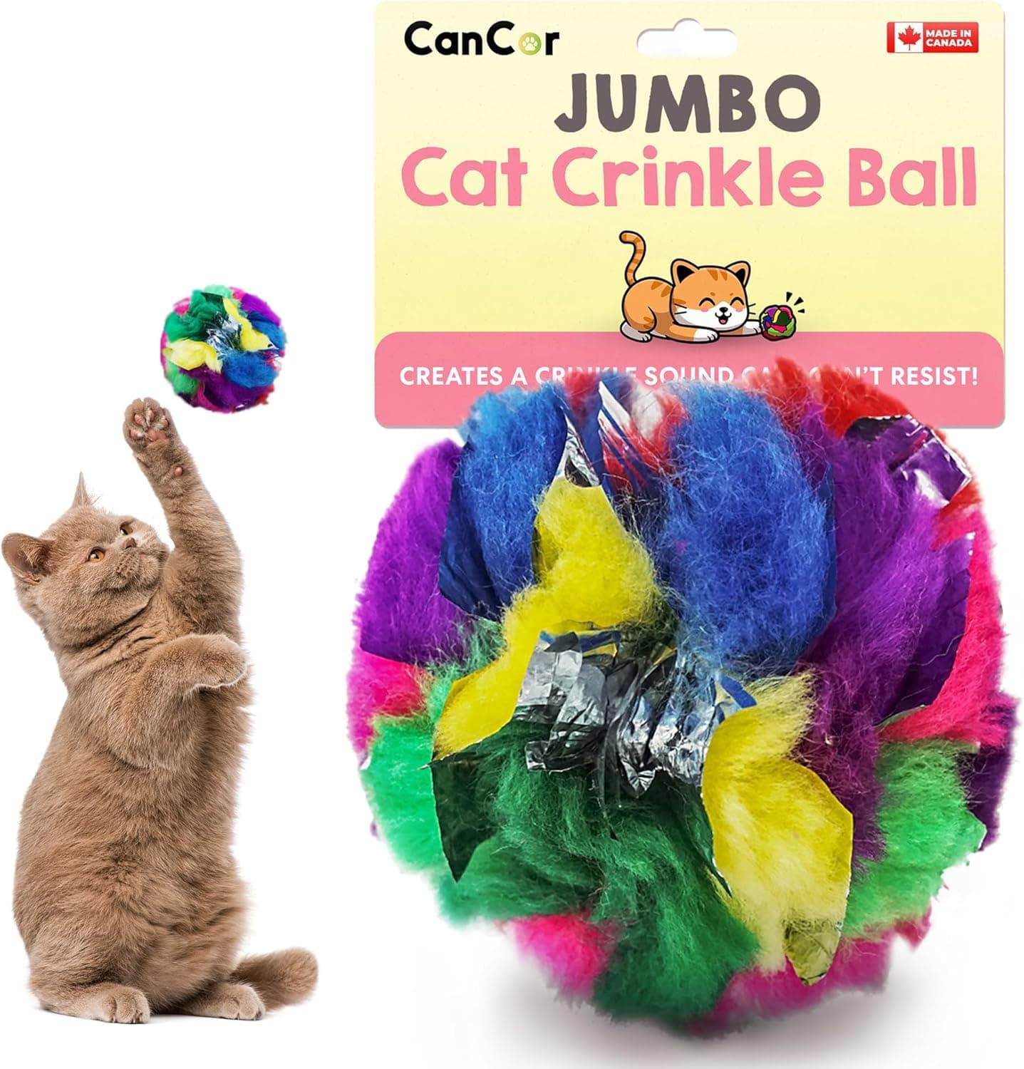 Jumbo Cat Crinkle Ball 3.5 Inch | 1 Pack | Interactive Indoor Cat Toy, Safe Lightweight Build with Durable Crinkle Material and Engaging Sound