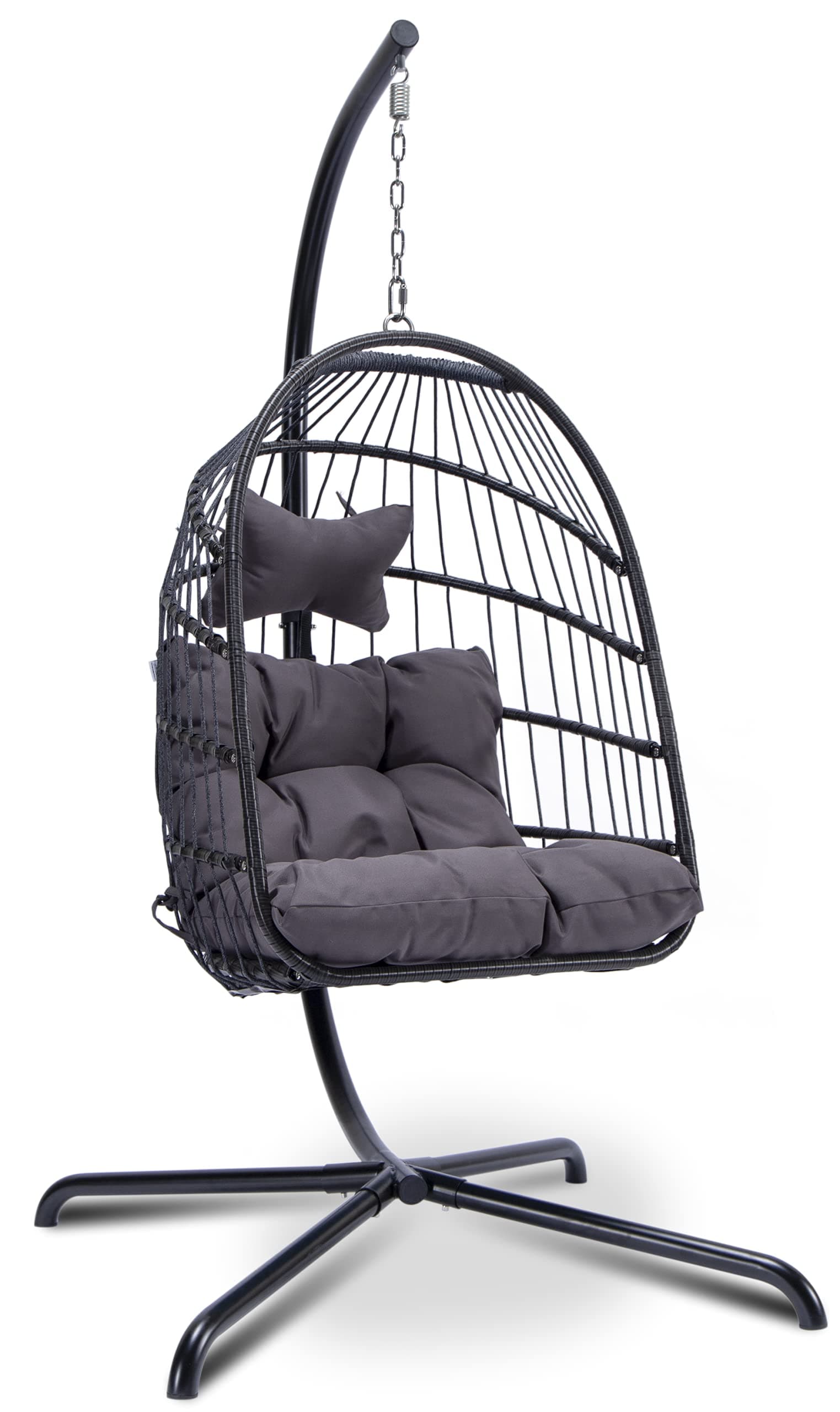 Egg Chair Aluminum Frame Swing Chair in Door Outdoor Hanging Egg Chair Patio Wicker Hanging Chair Hammock Chair with Stand and UV Resistant Cushion 350-pound Weight Capacity (Dark Grey