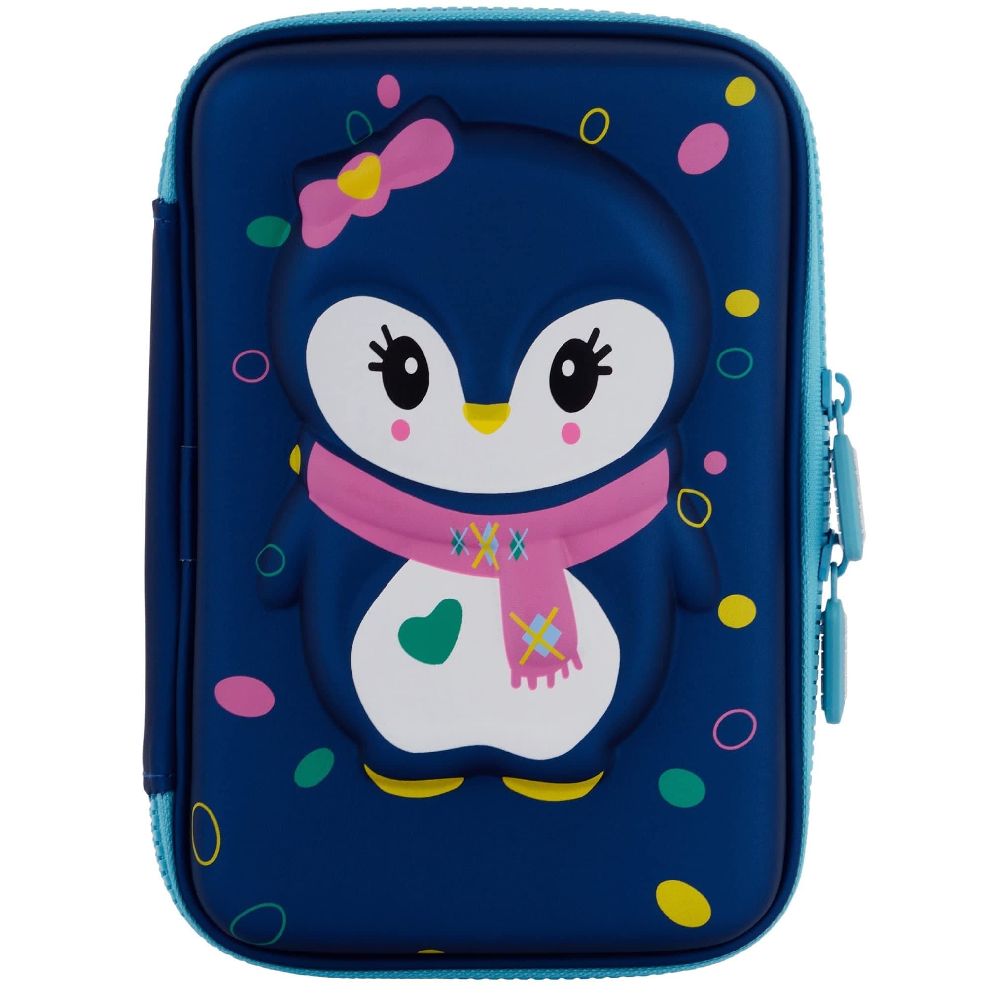 Ofsign 3D Stationery Items Organizer — Pencil Box for Girls & Boys, Geometry Pencil Case with Dual Zipper, Pencil Pouch with Mesh Pockets for Kid's Gift - School (Owl Art, Blue)