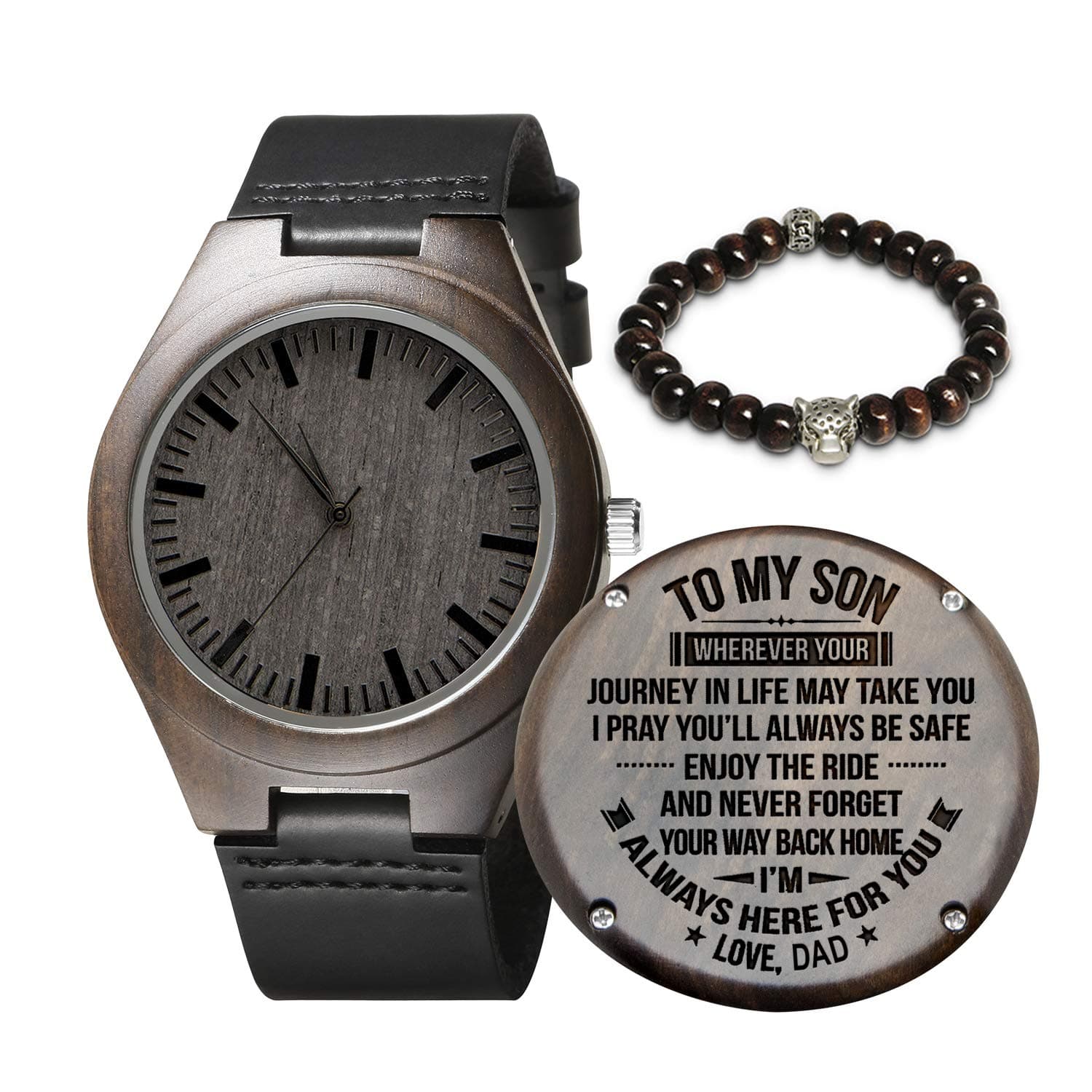 Engraved Wooden Watch for Men,Natural Wooden Groomsmen Watch for Husband Son Natural Ebony Customized Wood Watch Birthday Anniversary Gift (for Son from Dad)