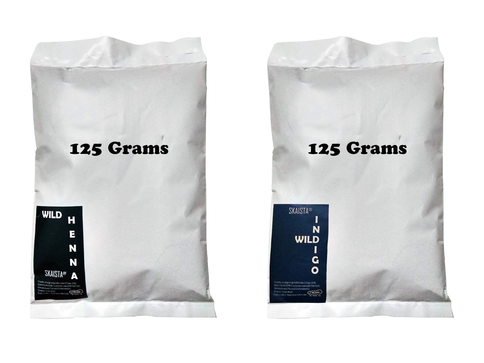 Skaista 250gms Organic Indigo Henna Powder Combo Each 125gms For Hair Color Black Natural Dye Herbal Bio Mehandi Brown Mix Green Leaves Flower Mahendi Mehndi Indigofera Tinctoria Leaf Grams