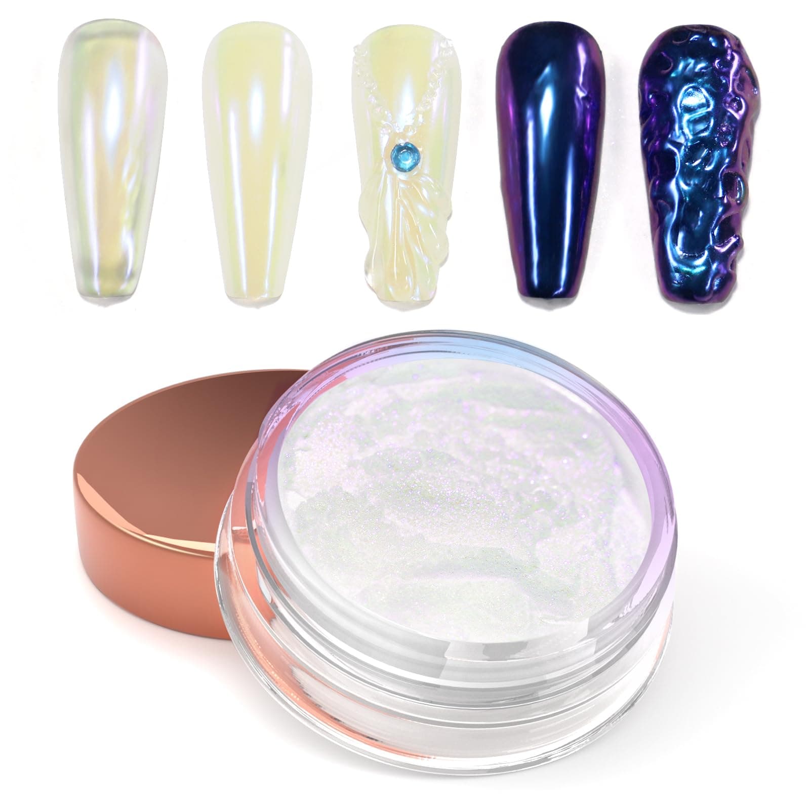 LazaChameleon Pearl Chrome Nail Powder, Glazed Donut Metallic Mirror Effect Pigment, Iridescent Aurora Nail Glitter Holographic Fairy Dust Gel Nail Art Supplies Nail Techs, Resin Craft – Bauhinia Sea
