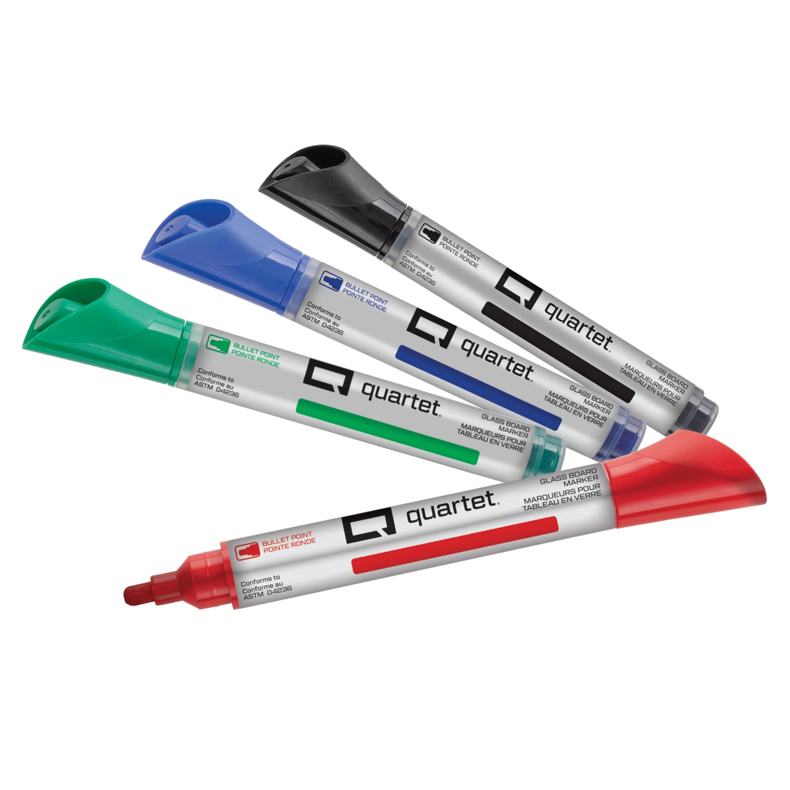 Quartet Glass Board Dry Erase Markers, Premium, Bullet Tip, Assorted Colors, 4 Pack (79552)