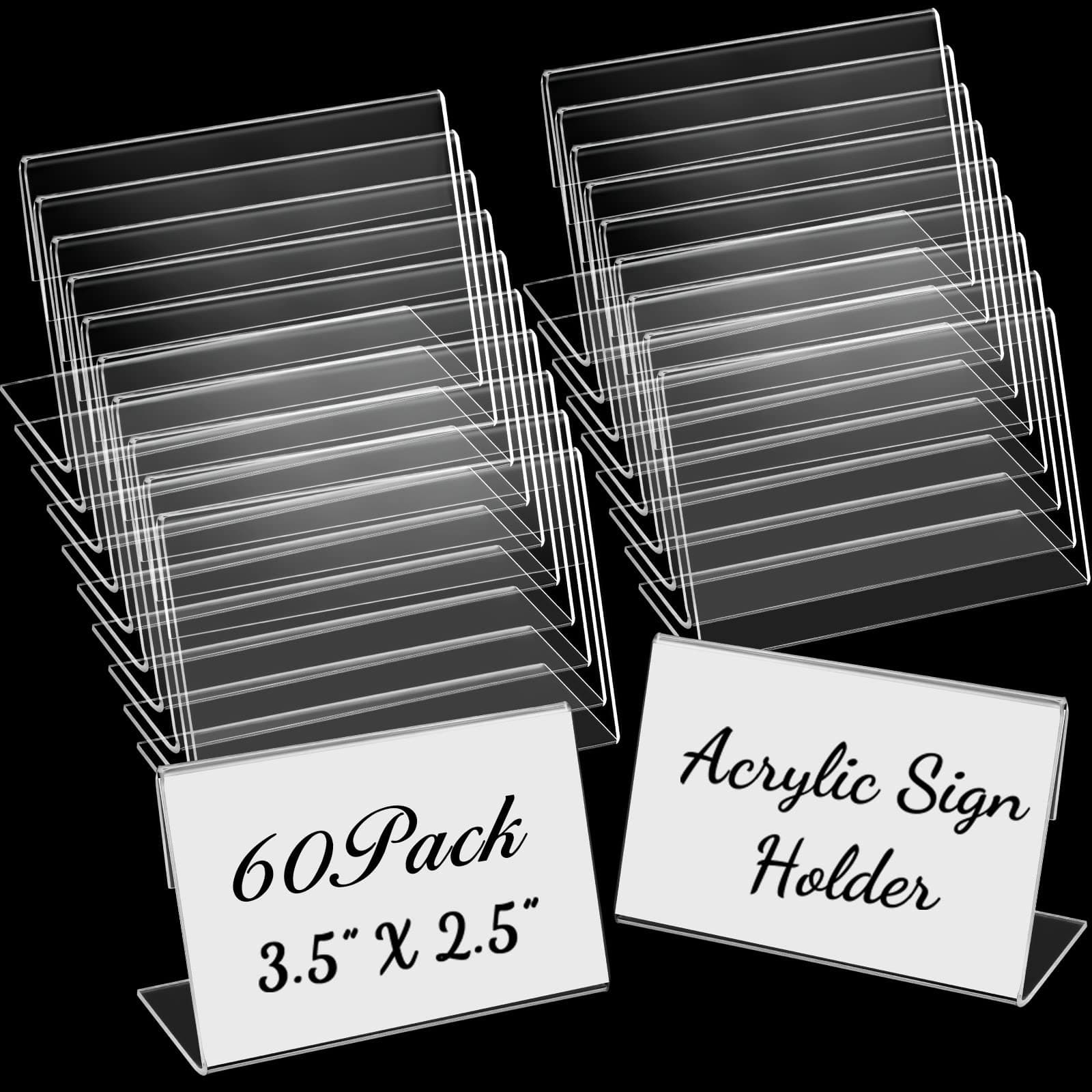 Vicenpal 3.5 x 2.5 Inches Acrylic Sign Holder Slant Back Sign Holders Clear Picture Frame Acrylic Stands L Shaped Display Stand for Office, Store, Restaurant, Horizontal (20 Pcs)
