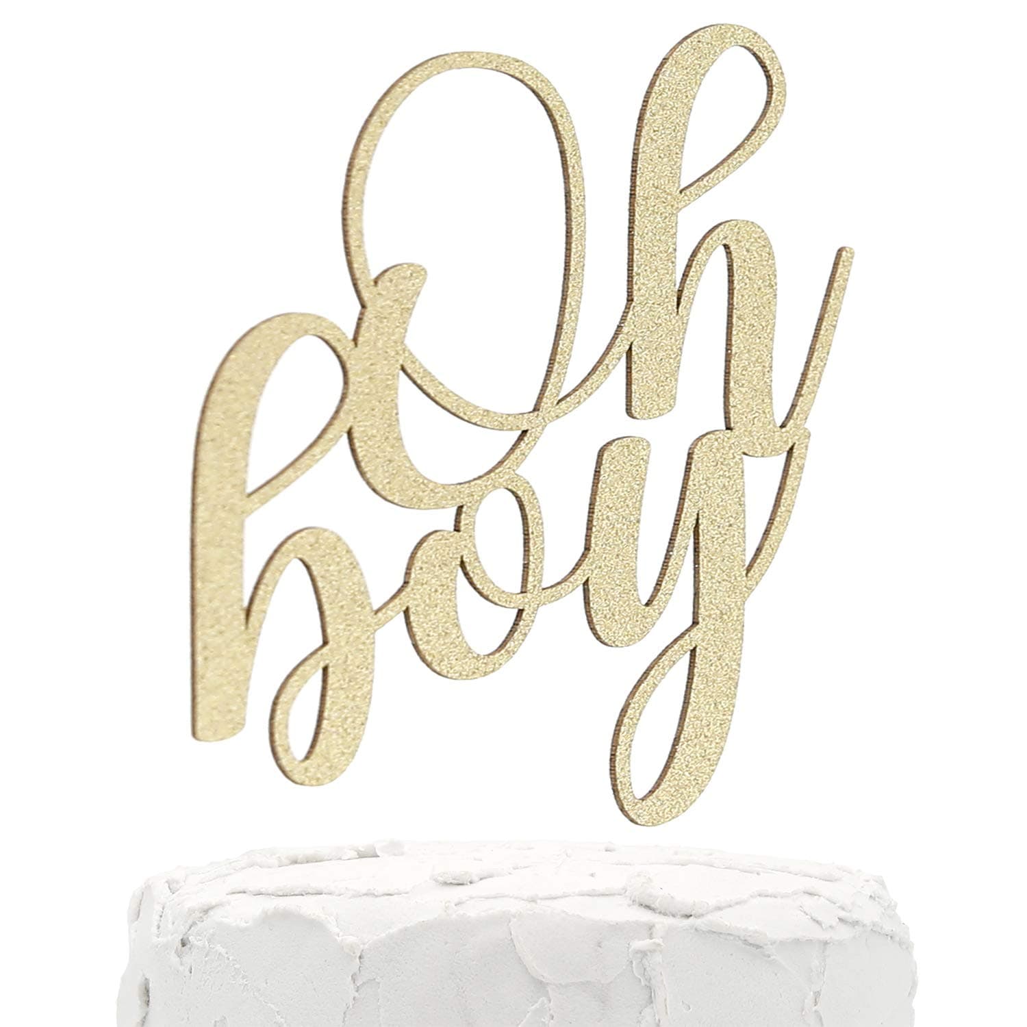 Baby Shower Cake Topper - Oh boy - Double Sided Gold Glitter - Premium Quality Made in USA