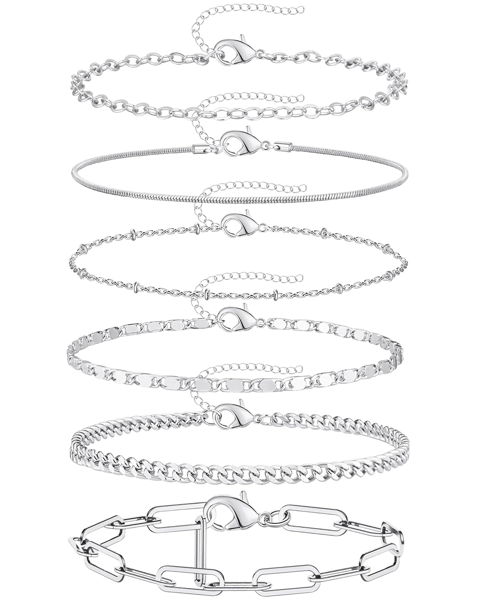 Gold Bracelets for Women, 14K Gold Plated Stackable Bracelet Paperclip Cuban Link Trendy Stack Jewelry Set Gifts for Women 7INCH