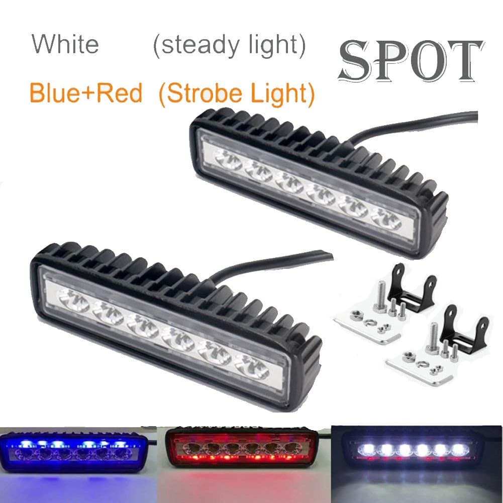 Xinled 2pcs 6inch 18W Red Blue Flash Work Light Bar 6000K Spot Lamp Marine LED Lighting for Jeeps Off-Road SUV Boats car Accessaries-, high-Strength LED Lamps,Strong Resistance (2pcs Flash Red Blue)