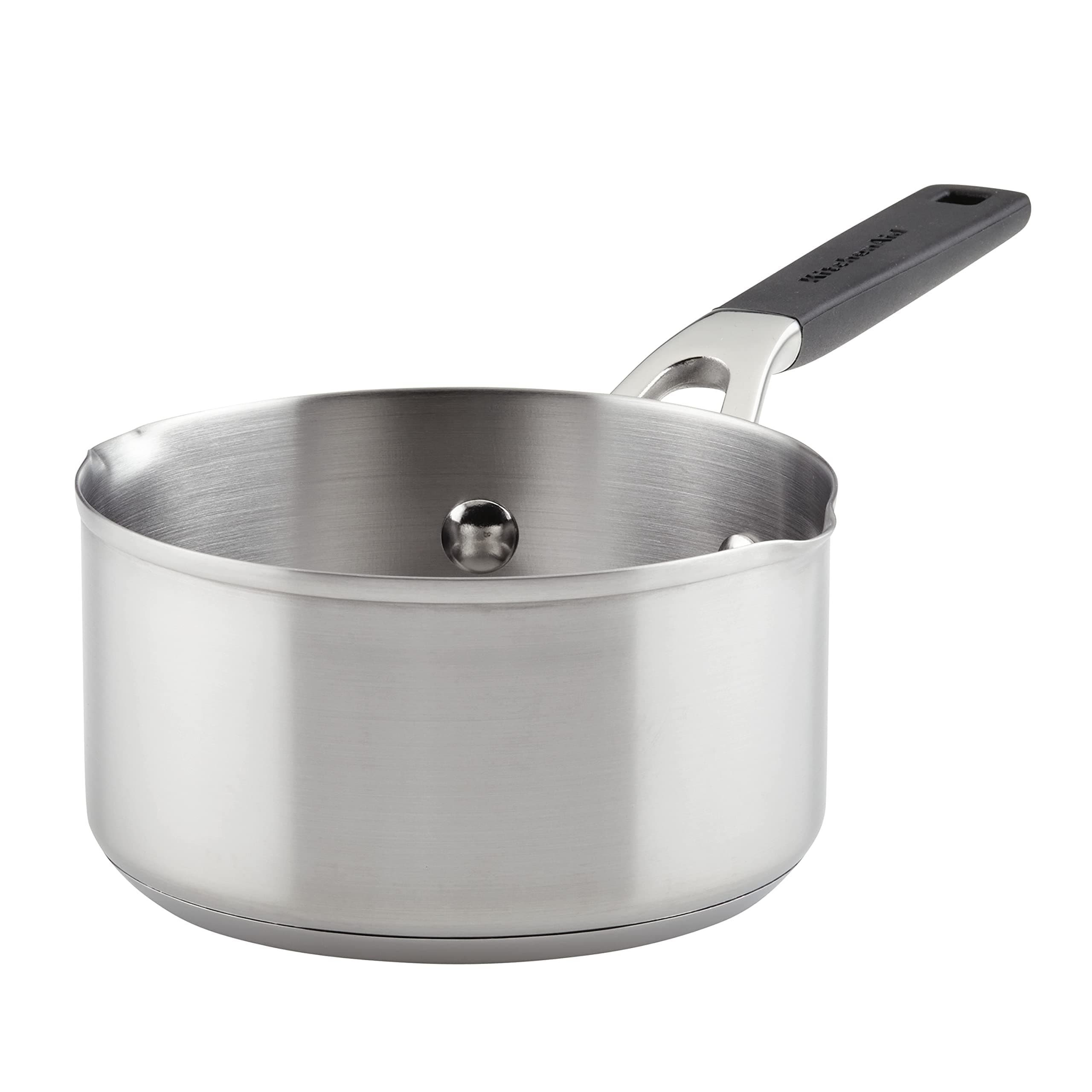 71018 Stainless Steel Saucepan with Pour Spouts, 1 Quart - Brushed Stainless Steel