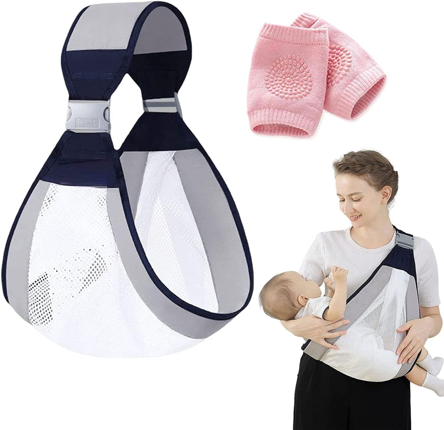 Amazing Mall Baby Carrier Newborn To Toddler,3D Mesh Baby Wraps Carrier,Adjustable Baby Sling,Lightweight Baby Carrier Wrap With Shoulder Straps For 0-36 M & Baby Knee Pads For Crawling,Multicolor