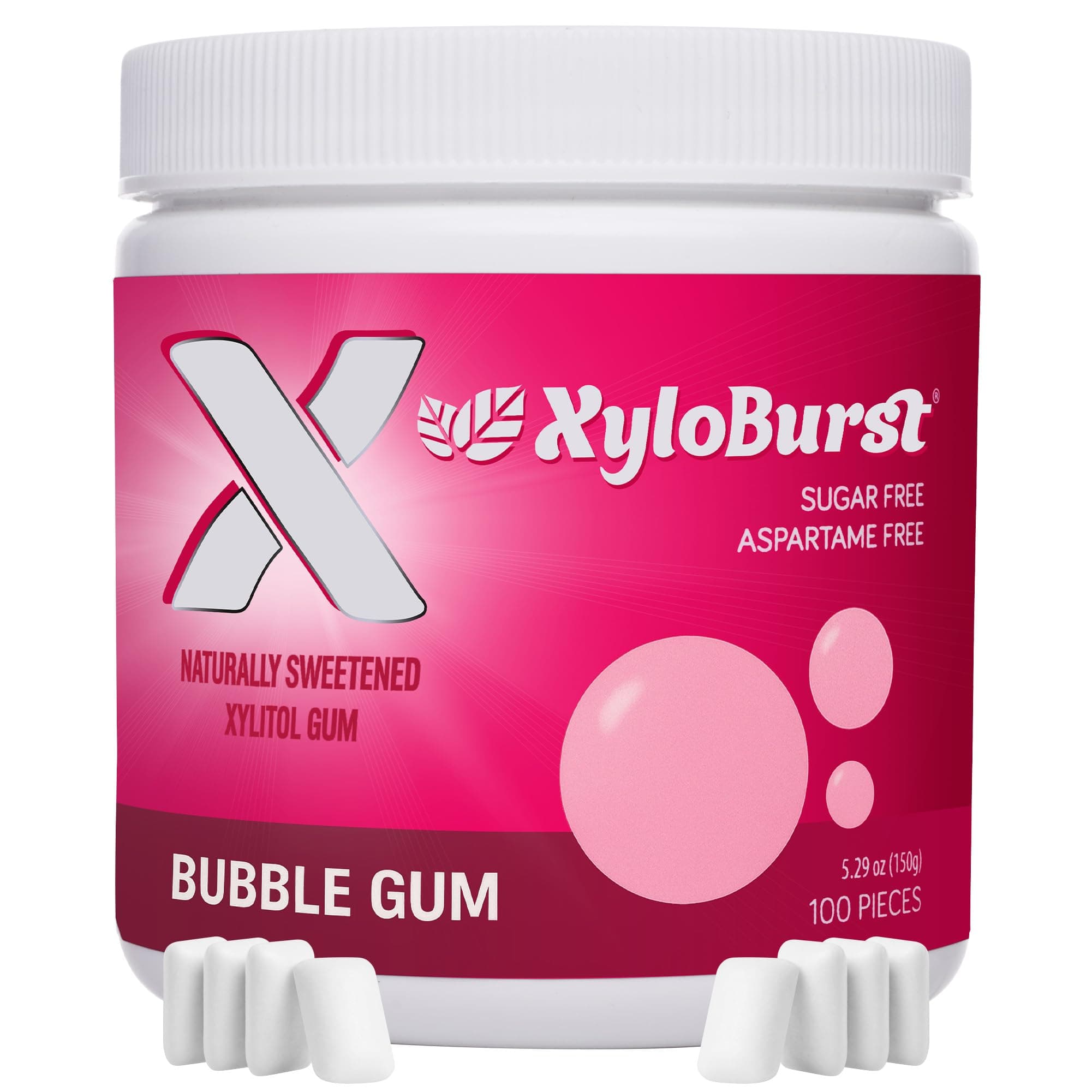 Gum | Xylitol Chewing Gum | Sugar Free, Gluten Free, Keto Friendly | Aspartame Free Gum For Oral Health | Bubble Gum | 100-Count Jar