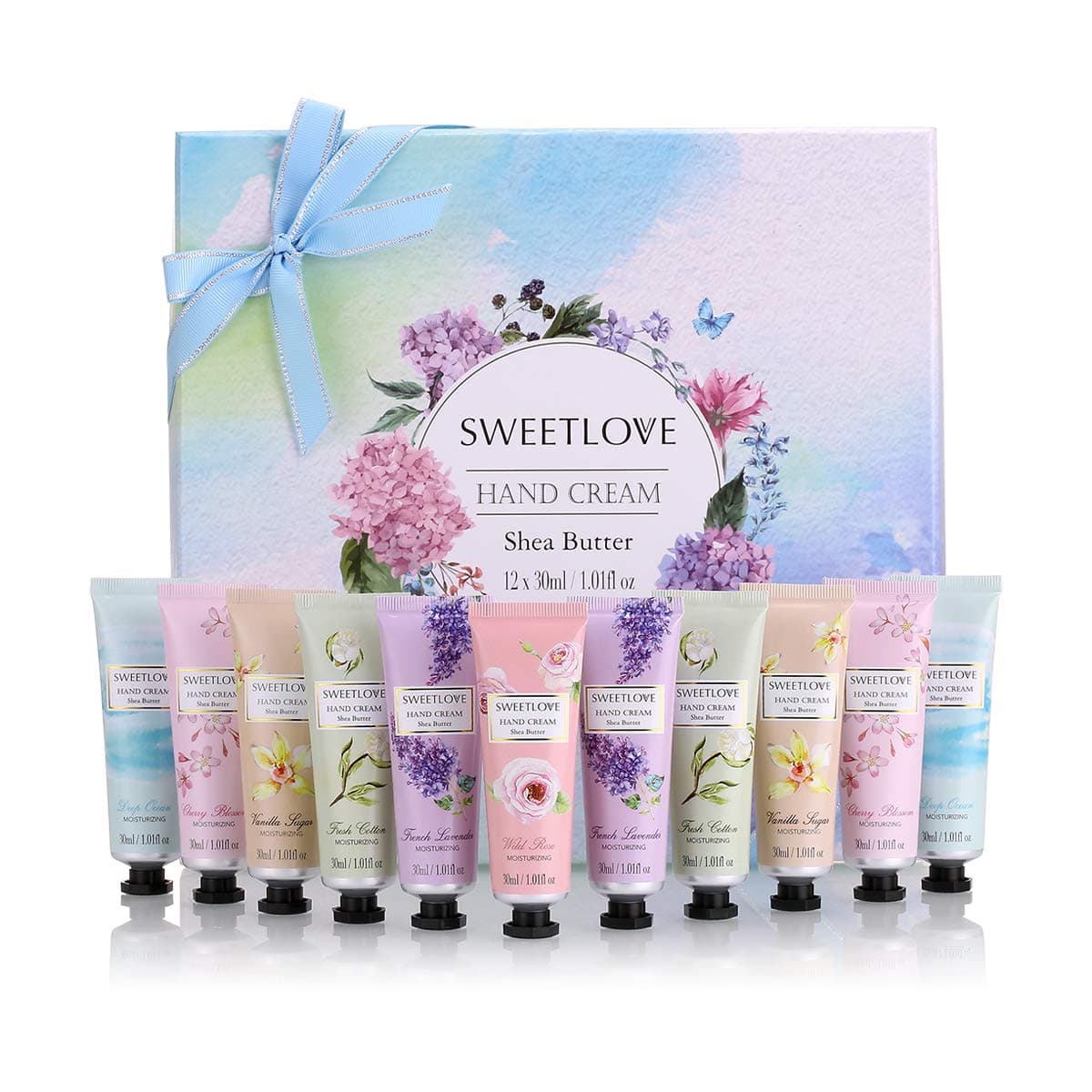 Hand Cream Gift Set, 12pc x 1floz Travel Size Hand Cream with Shea Butter, Natural Aloe, Vitamin E, Moisturizing for Dry Hand and Foot, Best Gift for Women, Mother's Day, Birthday, Christmas.