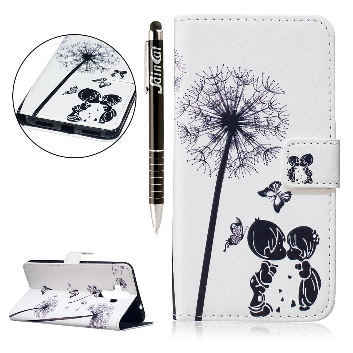 Huawei Mate 9, Huawei Mate 9 Book-Style Leather Mobile Phone Case Wallet Saincat Scratch Bumper Mobile Phone Case Back Cover Retro Butterfly Flower Pattern PU Leather Case Wallet Case Folio Flip Cover Book Style Folding Bag in Leather Look with Stand Function and Card Slot and Magnetic Closure Case Flip Case for Huawei Mate 9