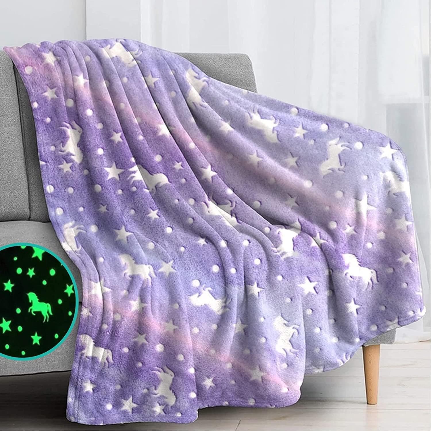 Glow in The Dark Blanket Bedroom Decor |Gifts for Toddler- Kids-Teens Boys & Girls |Travel Lightweight -Throw Blankets (Pink Unicorn-39)