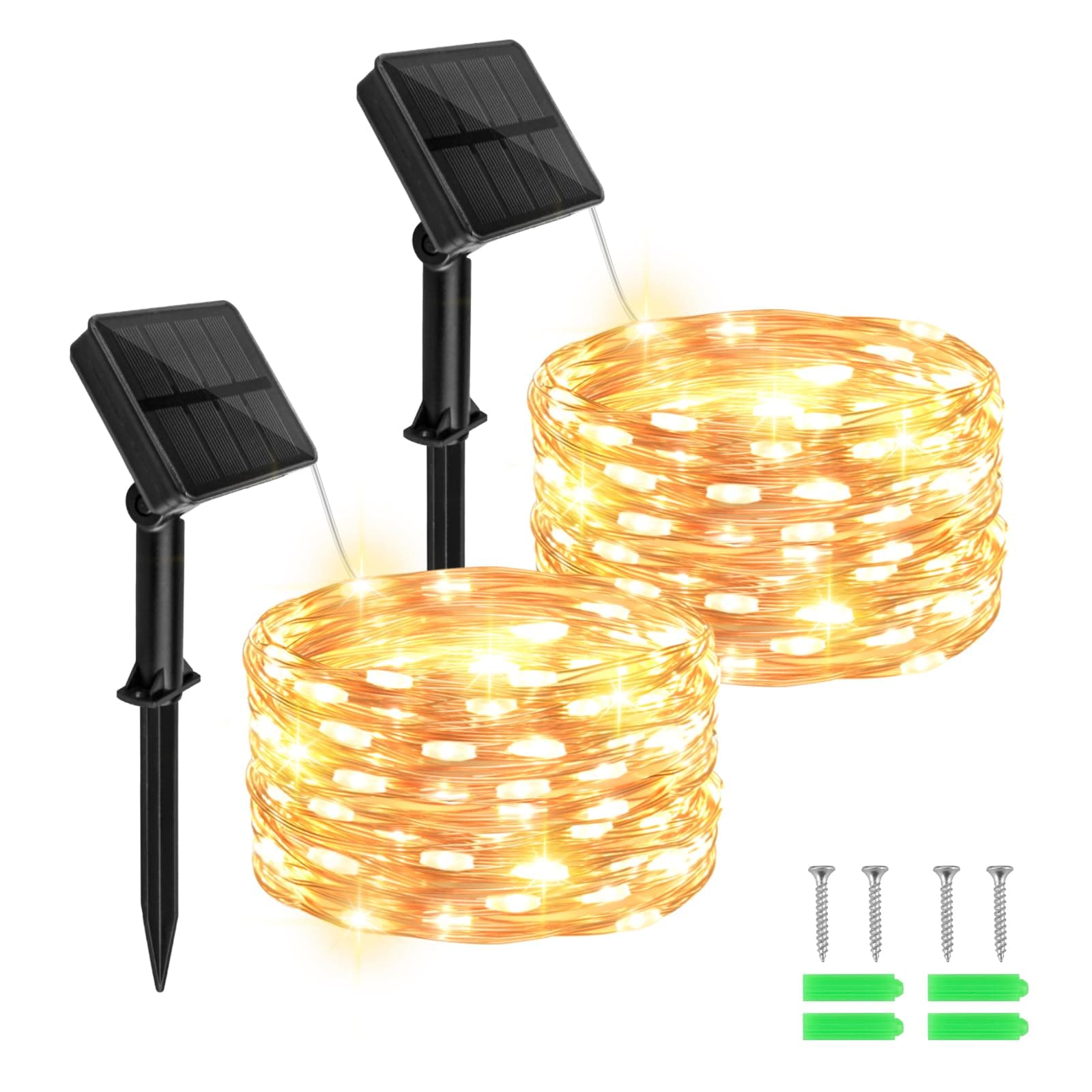 Solar Fairy Lights Outdoor Waterproof,16.4ft 50LED Solar String Lights for Outside 8 Modes 2 Packs for Patio Backyard Garden Deorations Warm White