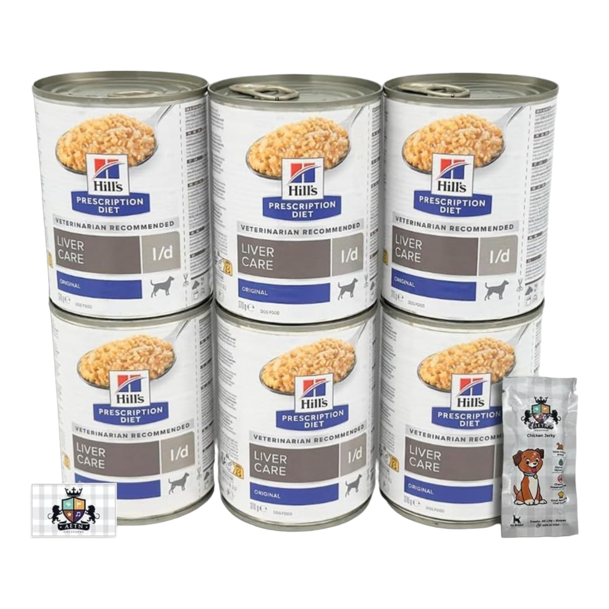 AETN CreationsL/D Liver Care Bundle 6x370g Highly Digestible for Adult Dogs with Liver Disorders with AETN Chicken Jerky Treats