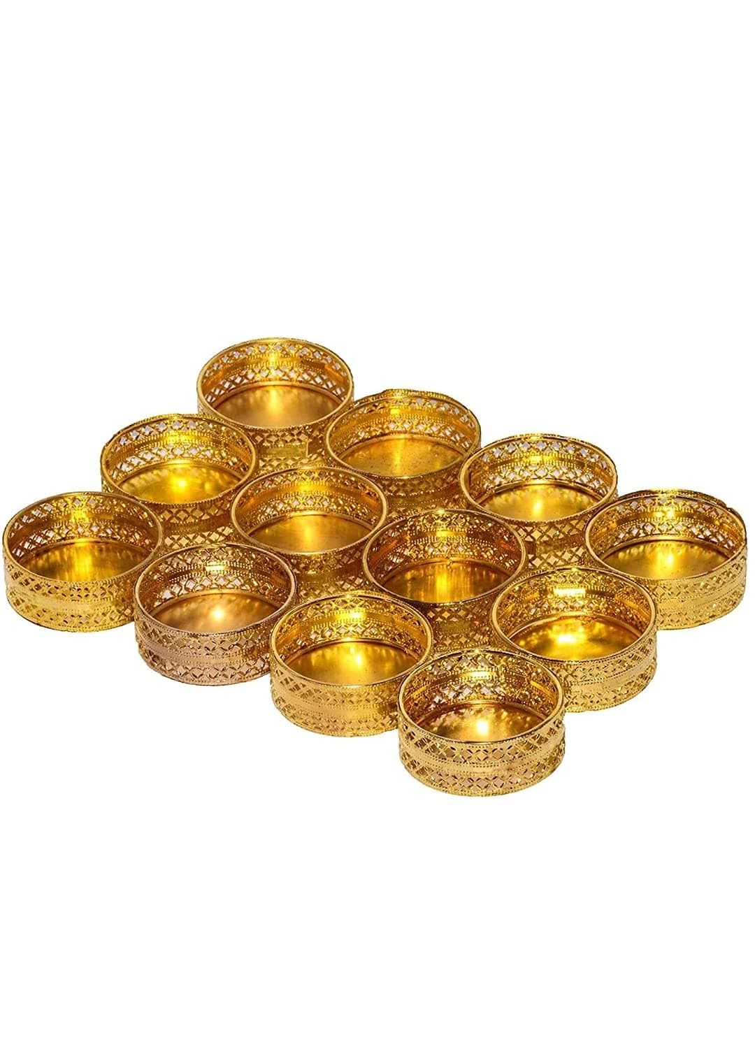 Elegance Golden Tea Light Holder for Bedroom Dining Area Navaratri, Dussehra, Diwali Festival Decorations, Deepak for Home Decor - Pack of 12