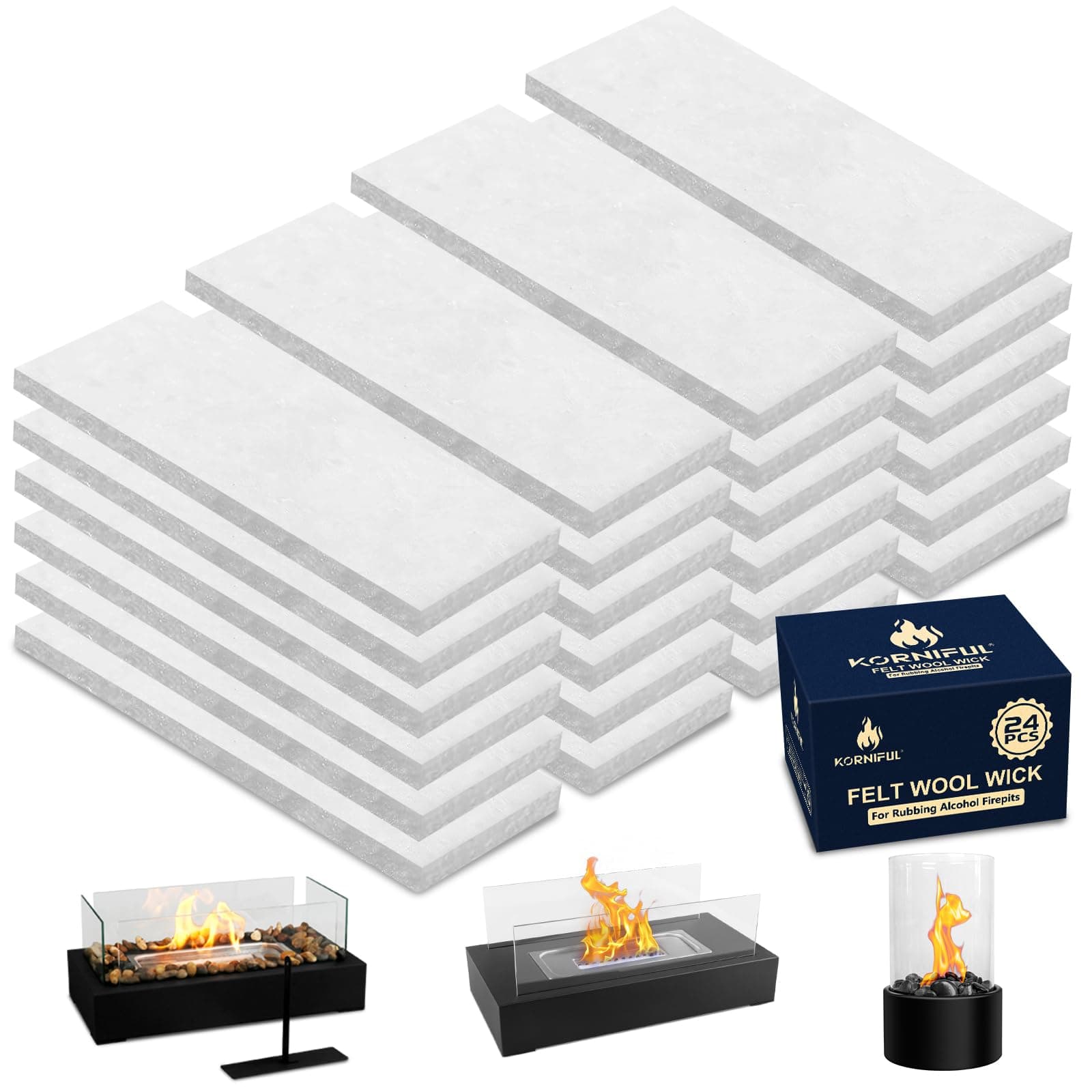 24 pcs Tabletop Fire Pit Ceramic Wool Wick to Extend Burning Time,Table Top Firepit Sponge Cotton for Fireplaces (4.7"x2"x0.2" H)
