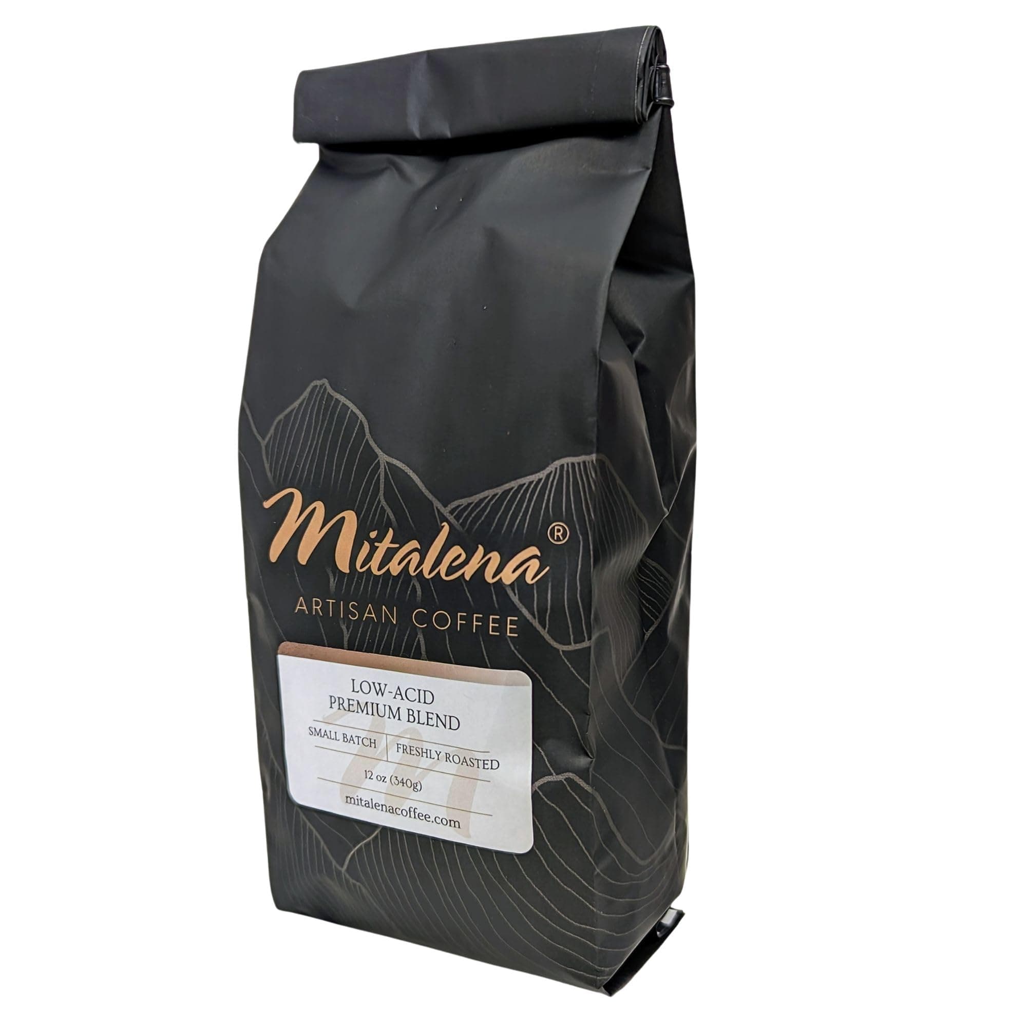 Mitalena Artisan Coffee - Premium Blend Low Acid Coffee Bean for Sensitive Stomach Coffee Lovers, Small Batch, Smooth Coffee Beans, Mold Free - Prevents Acid Reflux - Whole Bean - 12 oz