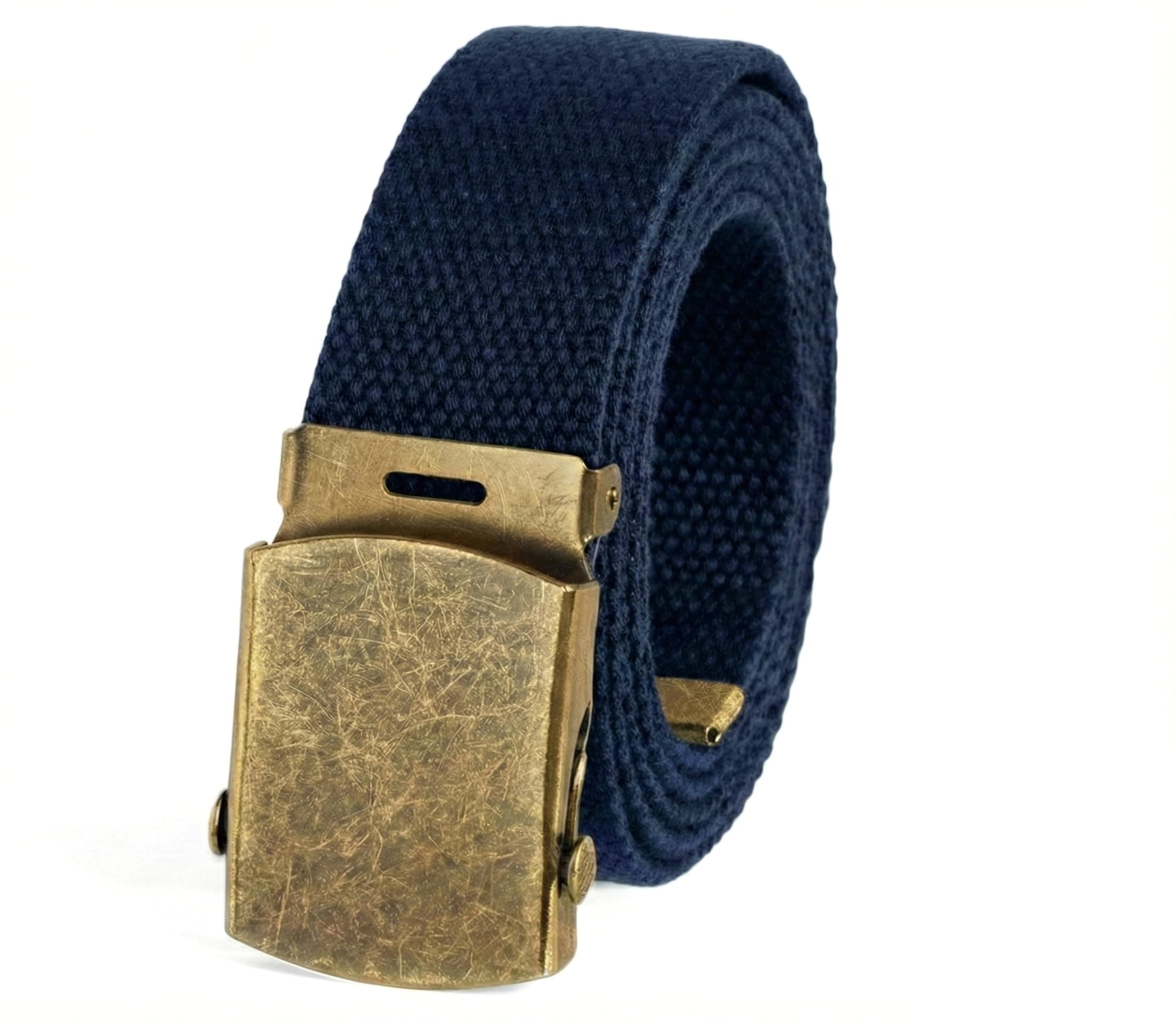 Canvas Web Belt Military Style with Antique Brass Buckle and Tip 54" Long - Adjustable Cut To Fit for Men