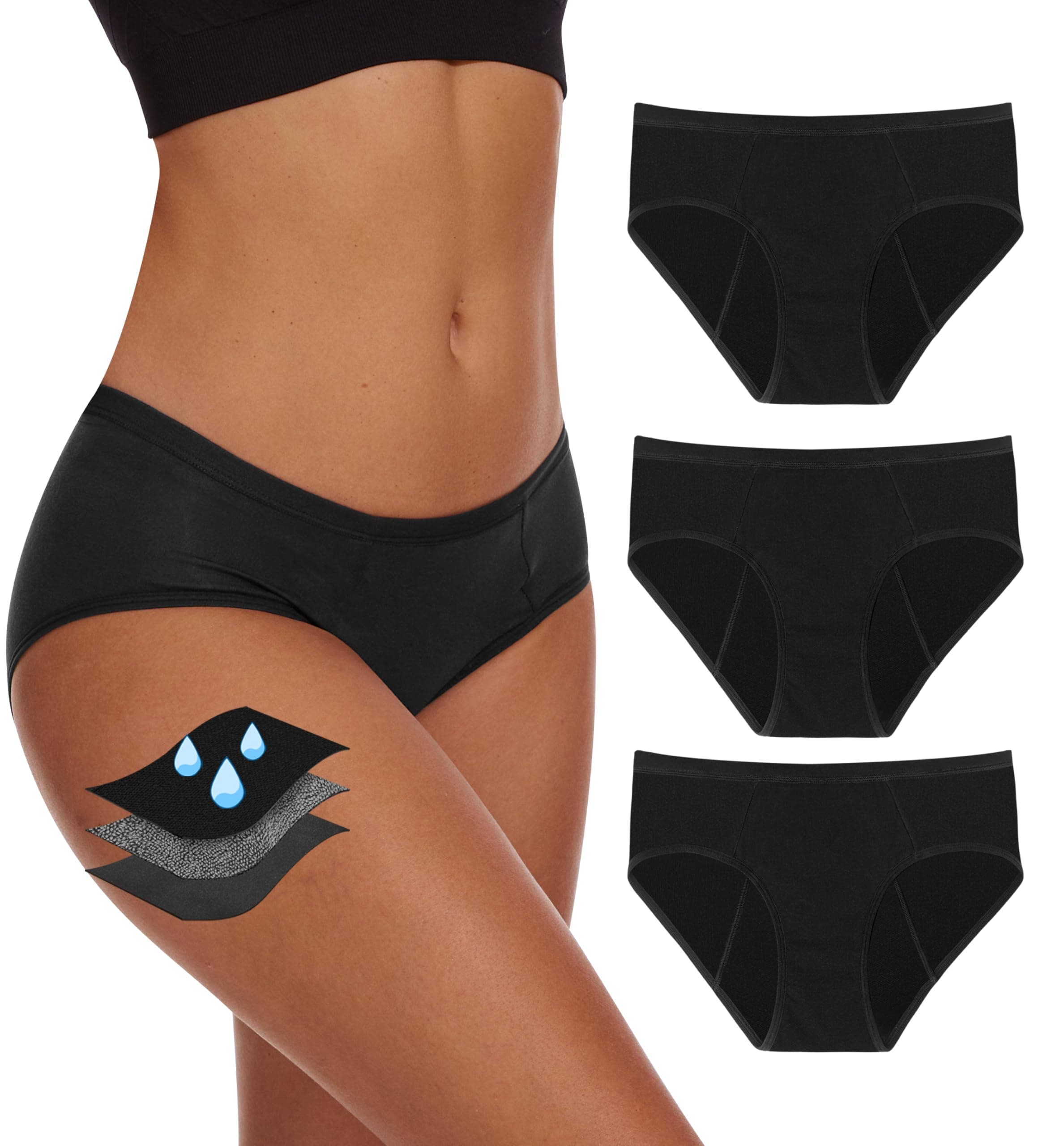 YESWELPeriod Underwear For Women, Leak-Proof Hipster, Brief, Heavy Flow, 3 Pack