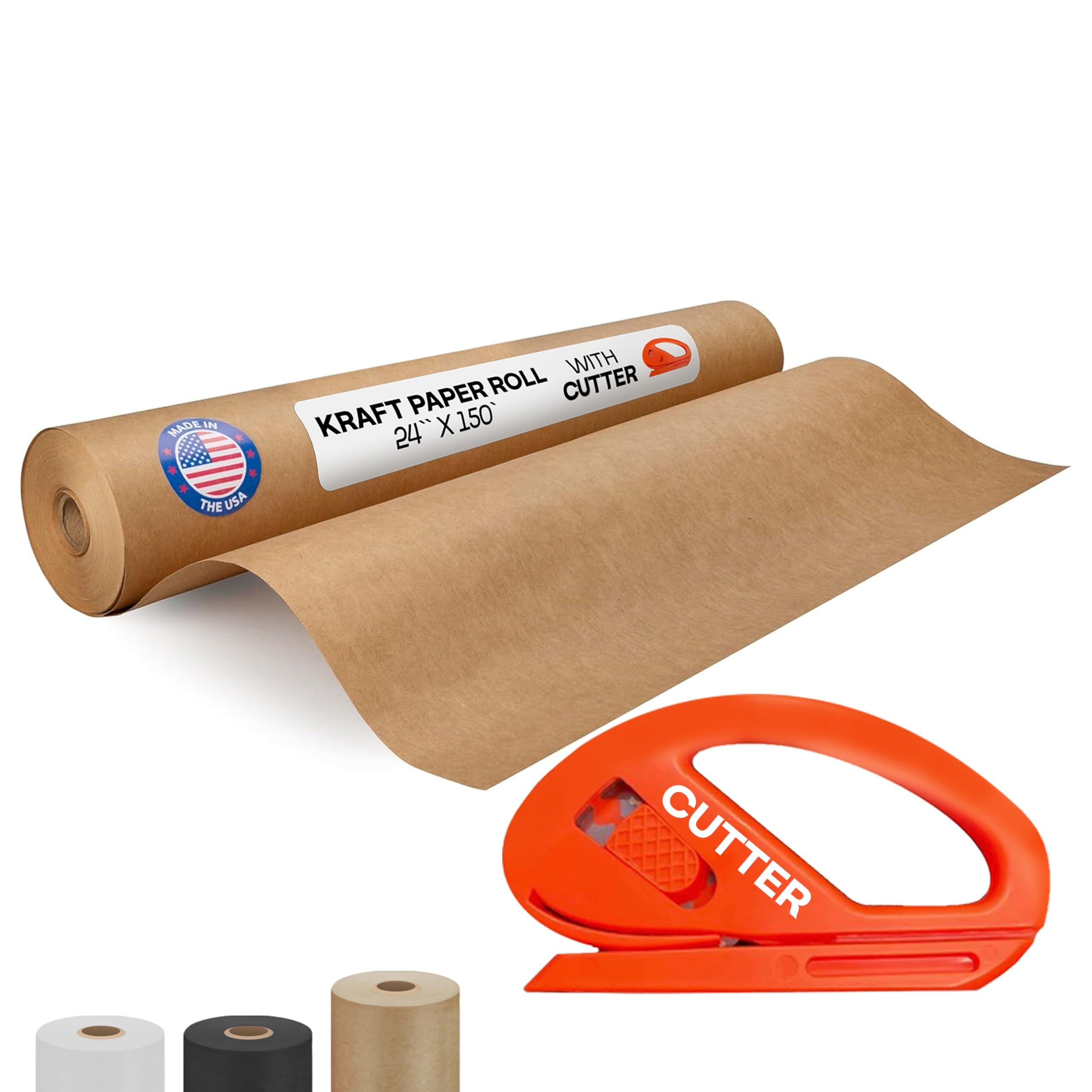 Brown Kraft Paper Roll 24" x 1800" (150 feet) with Cutter - USA-Made Quality Paper 50lb Thickness for Wrapping, Packing, Moving, Shipping, & Crafts/Arts - Natural Kraft Material by IDL Packaging