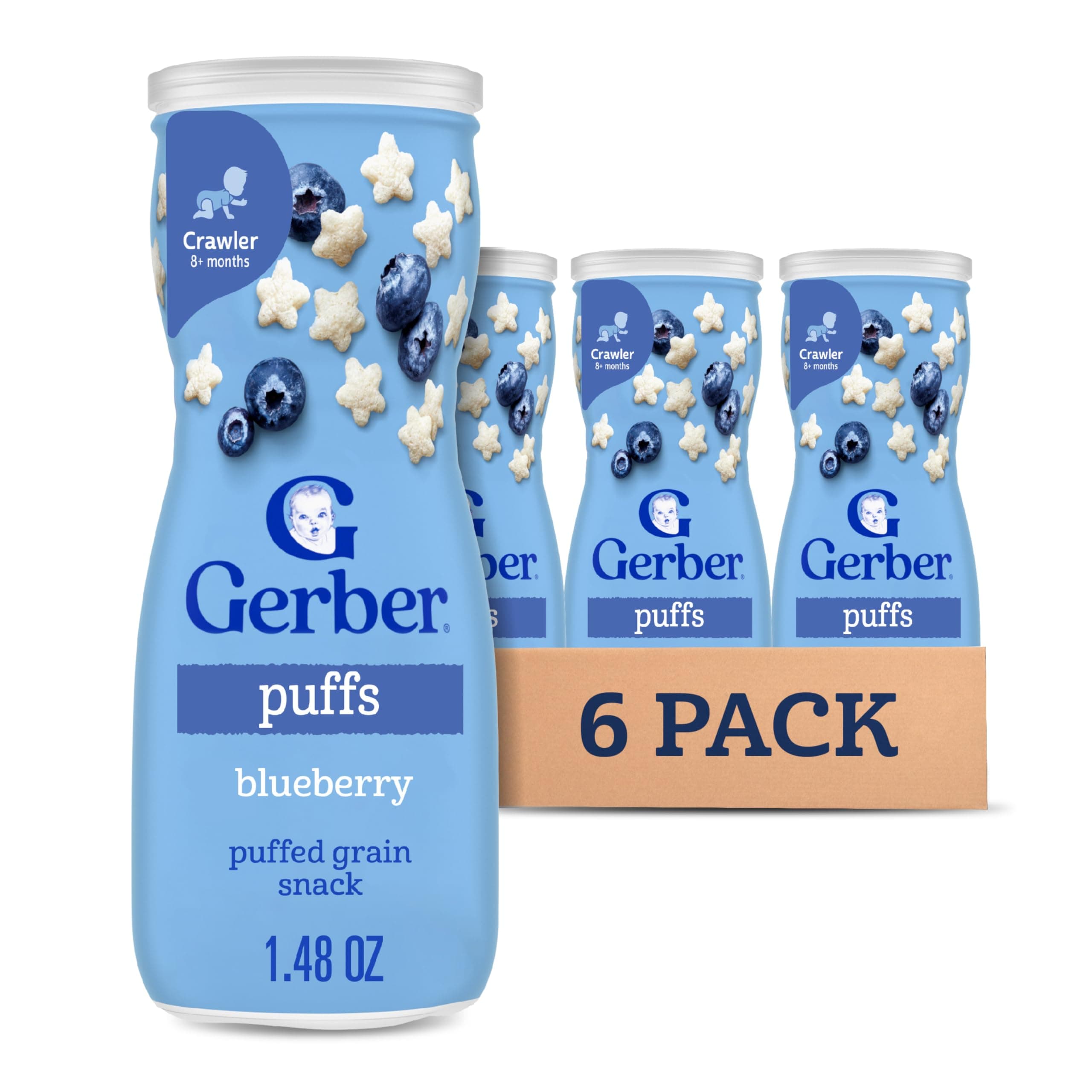 Gerber Baby Food Baby Food Snacks - Blueberry, 36 Servings, Puff Grain Pop Rice, 42g, 6 Pack