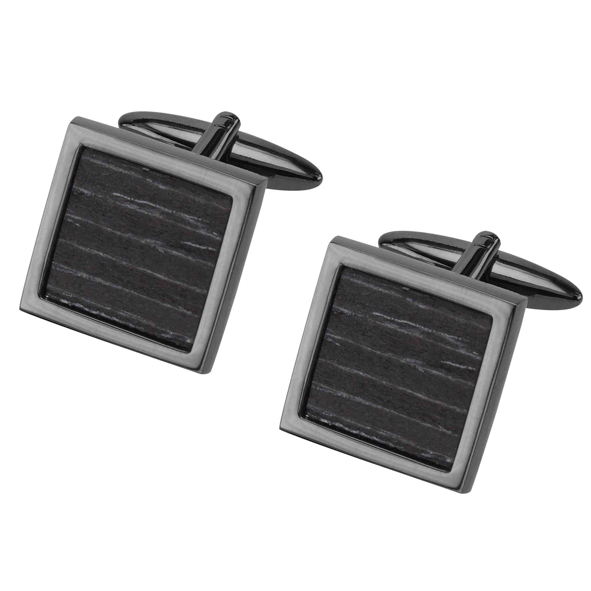 CUFF IT Mens Square Black Wood Cufflinks Gun Metal Cuff Links Wedding Business with Gift Box