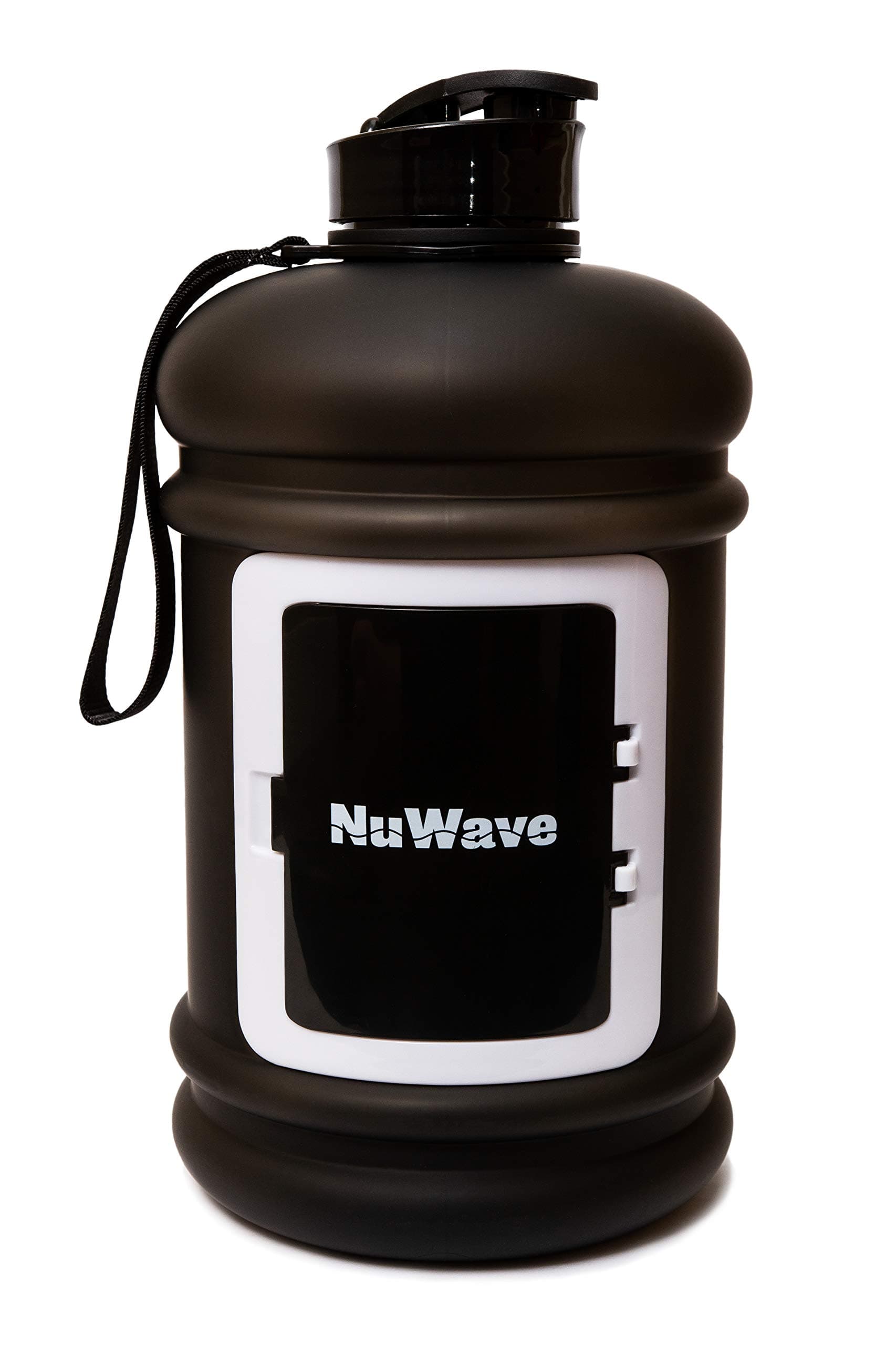 Half Gallon 74 OZ / 2.2L Water Jug Dishwasher Safe Large Water Bottle Front Card Holder Tritan Material BPA Free Leak Proof Gym Container (Black)