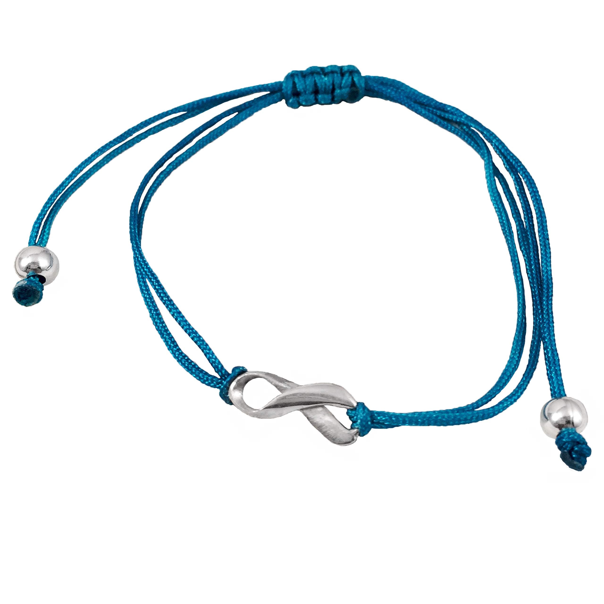 Teal Thread Friendship Support Bracelet, April Sexual Assualt Awareness SAAM, Small Sterling Silver Ribbon Shaped Charm. Aware for Ovarian Cervical Uterine Cancer. Adjustable Pull String