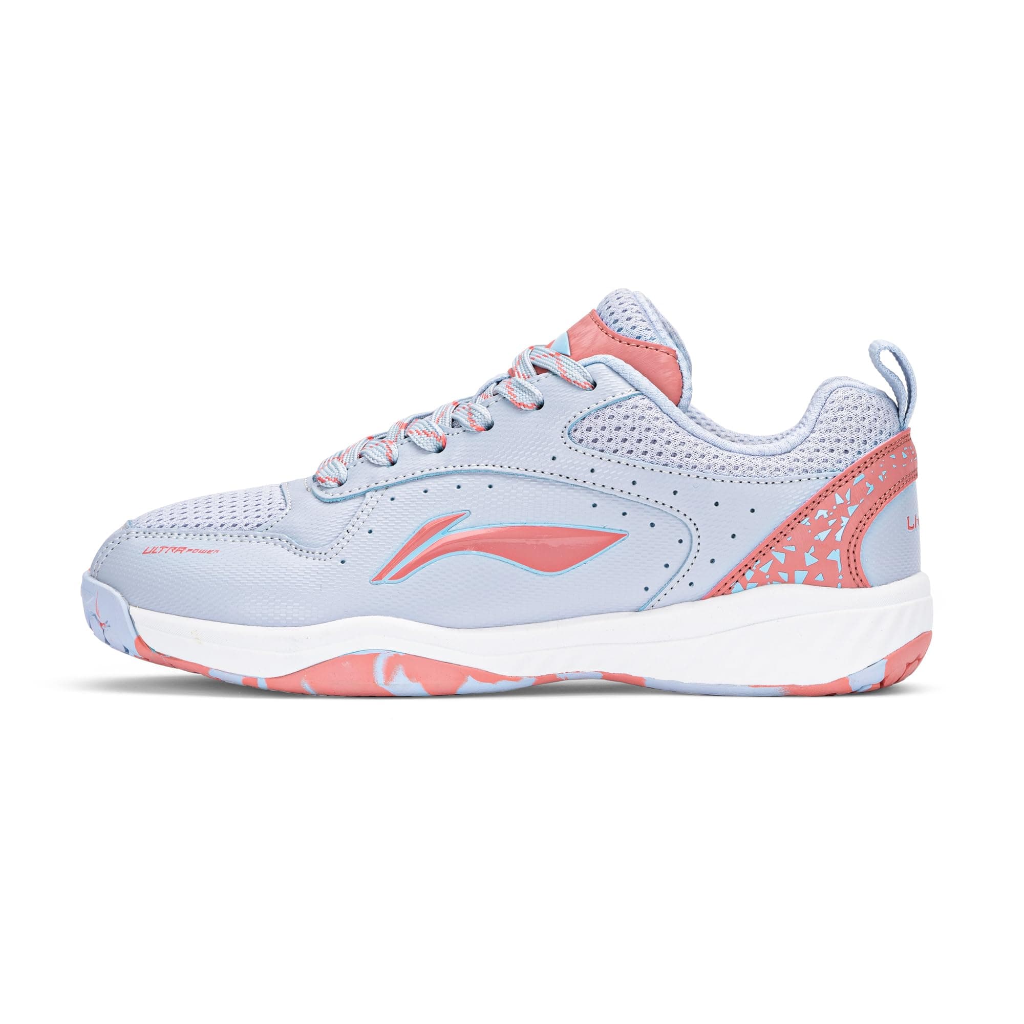 LI-NINGUltra Power Non-Marking Badminton Shoe|Indoor Sports|Stability Heel, Prototypical Sole, Lightweight Shoe (Arctic ICE/Lobster Bisque,UK 5)