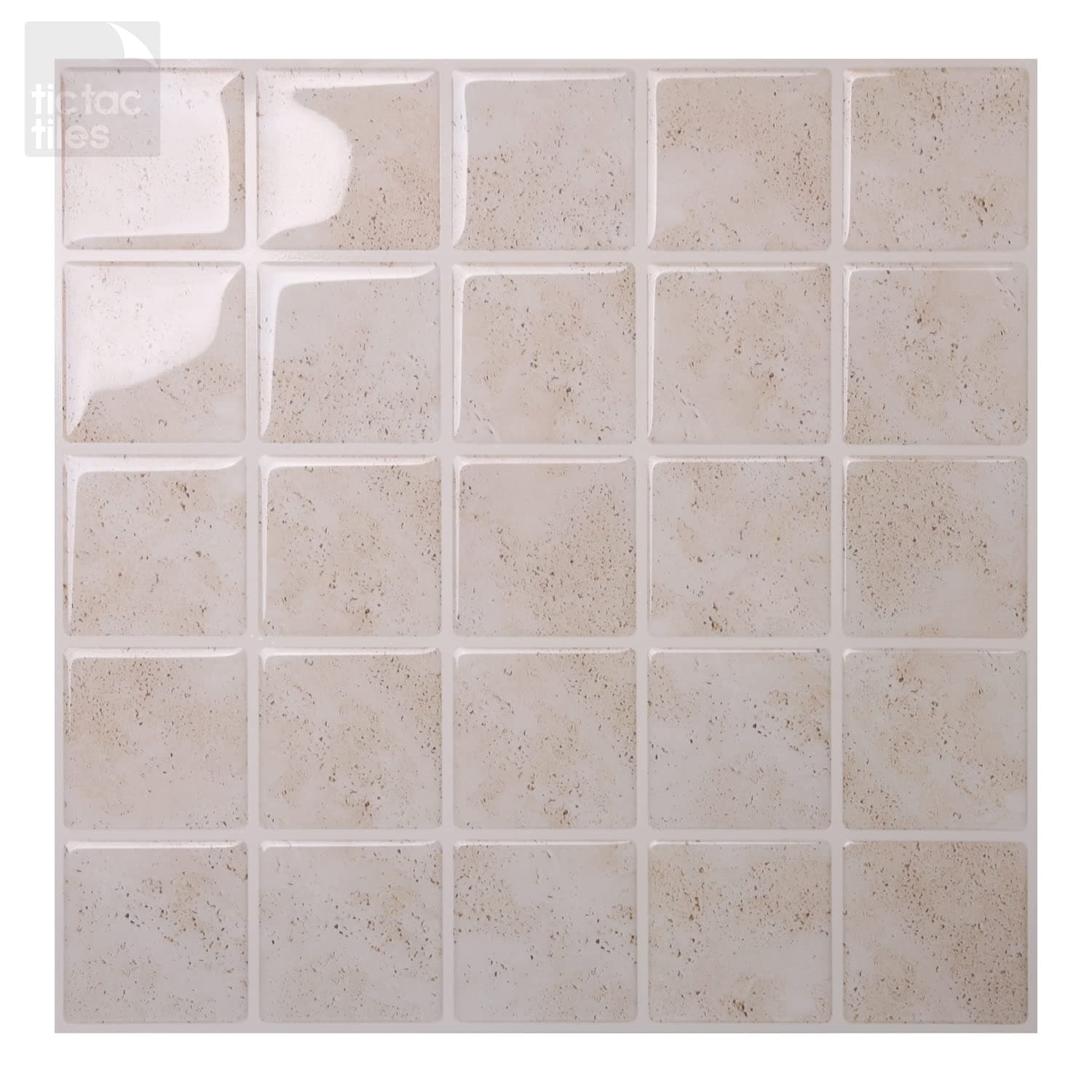 Tic Tac Tiles Peel and Stick Self Adhesive Removable Stick On Kitchen Backsplash Bathroom 3D Wall Tiles in Big Square Designs (10, Marmo Travertine)