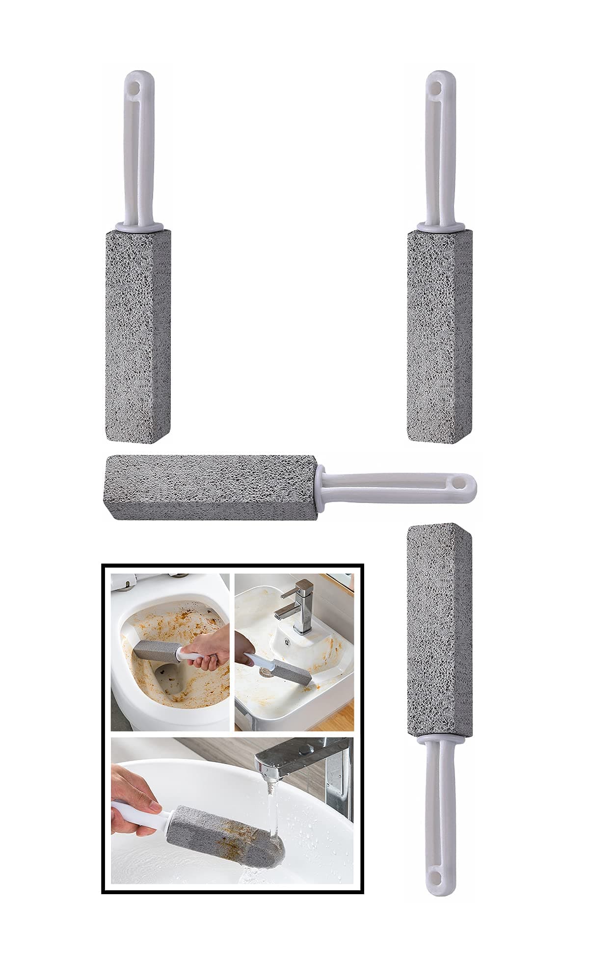 Pumice Stone for Toilet Cleaning,Pumice Stone Toilet Bowl Cleaner with Handle,Remove Limescale,Hard Water Ring,Suitable for Bathtubs,Kitchen Sink,Grill,Pool,Household Cleaning(Grey,4 Pcs)