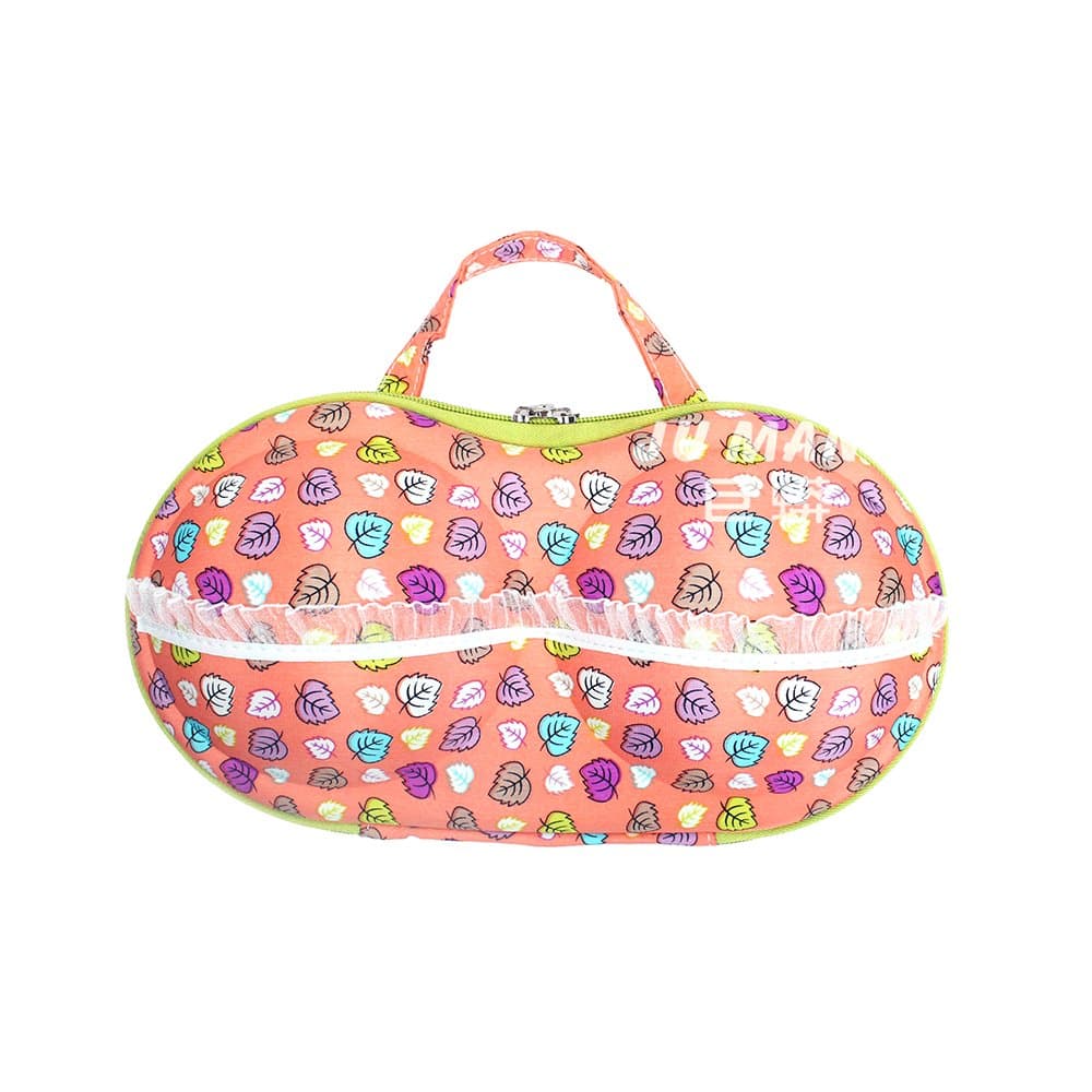 Bra Lingerie Travel Case with Inside Pocket (Orange Leaves)