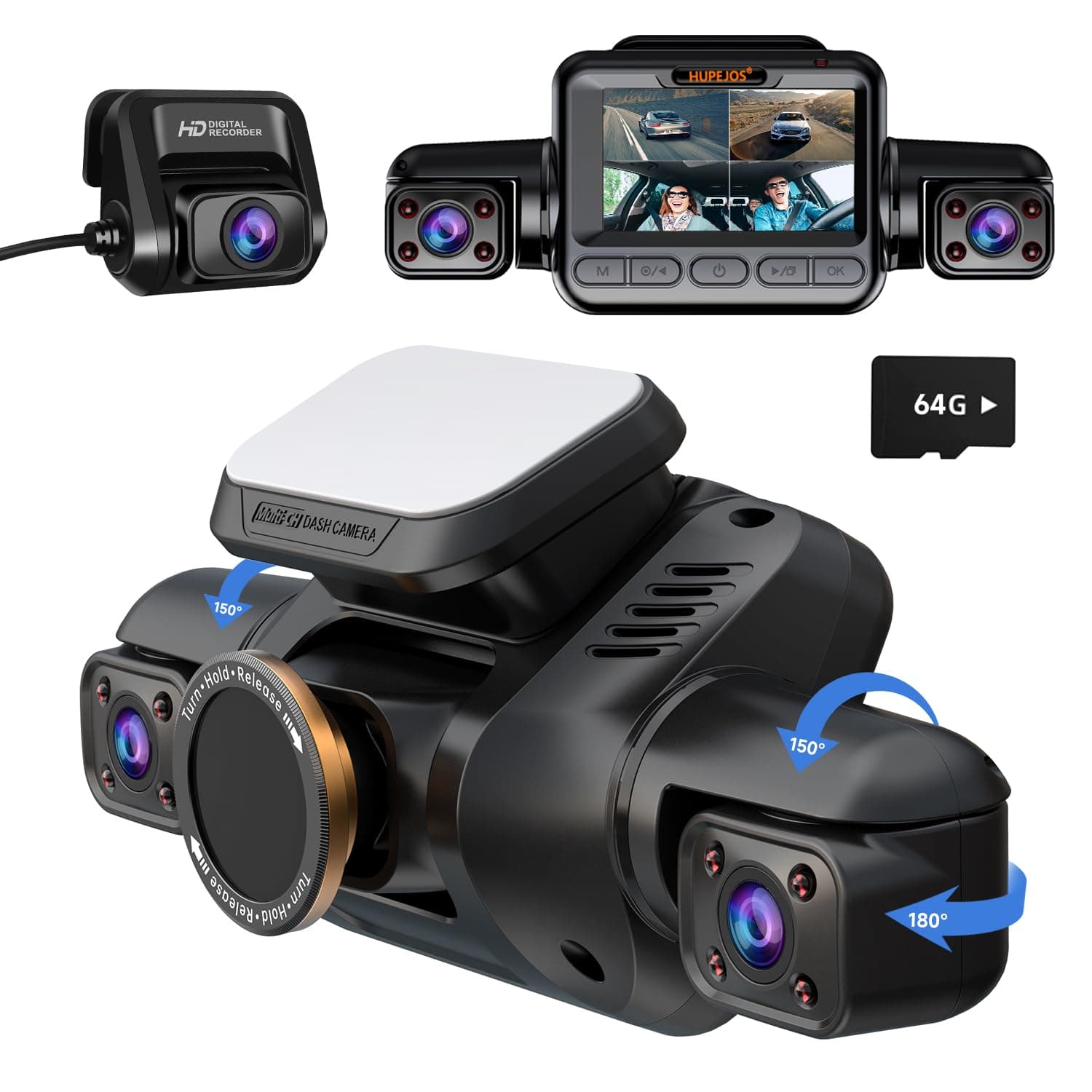 Dash Cam 4 Channel Front and Rear Inside, 360° Car Camera 4K UHD, Dash Camera for Cars Built-in Wi-Fi GPS, Dashcam Free 64GB Card, Voice Control, CPL Filter, WDR Night Vision, 24H Parking Mode(V8PLUS)
