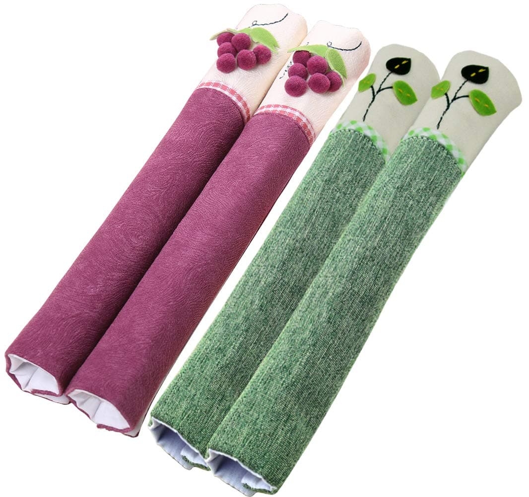 KEFAN Refrigerator and Door Handle Covers Kitchen Appliance Protective Gloves Anti-Slip Decor for Ovens Microwaves (Purple+Green)