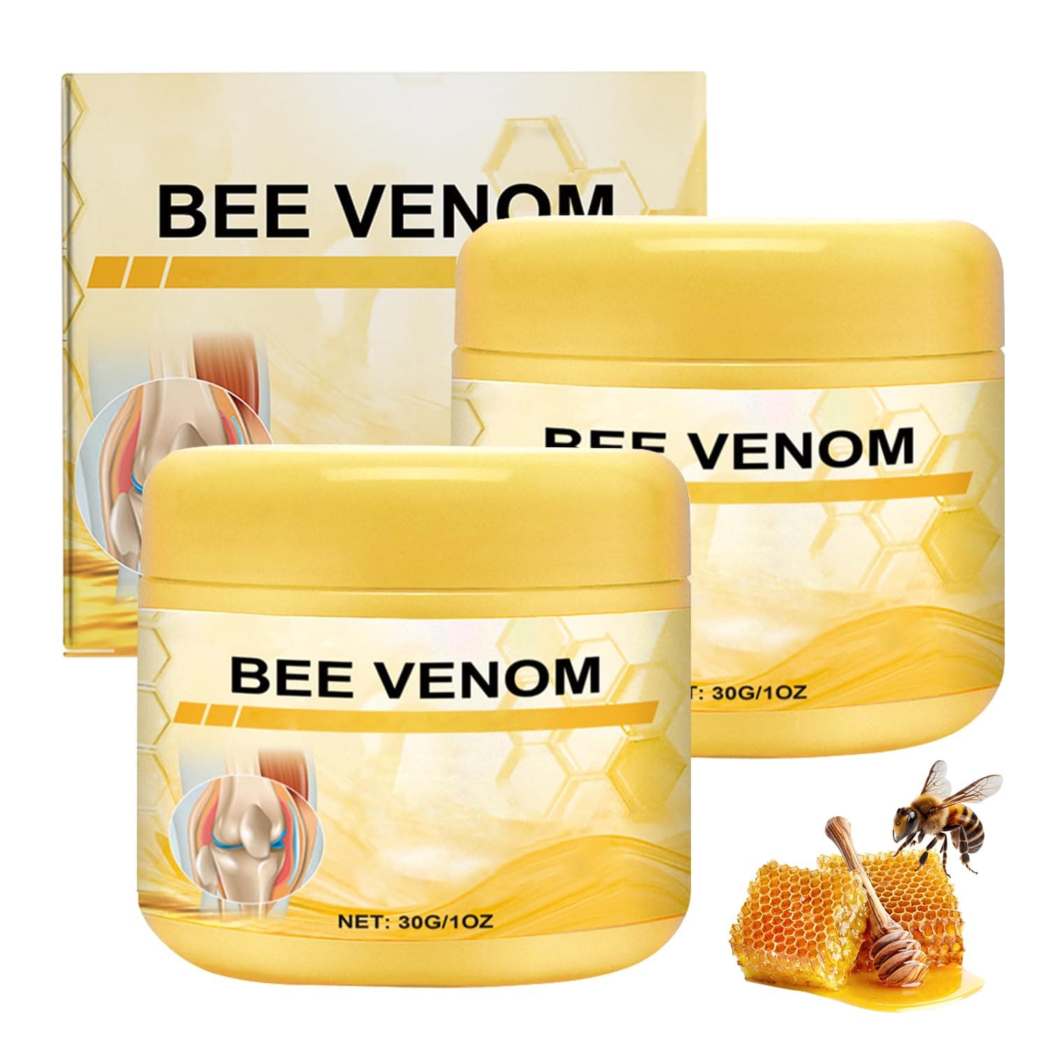 2PCS New Bee Venom Professional Joint Cream, for Neck, Waist, Back, Hands, Feet and Legs Advanced Bee Propolis Joint Cream, yellow