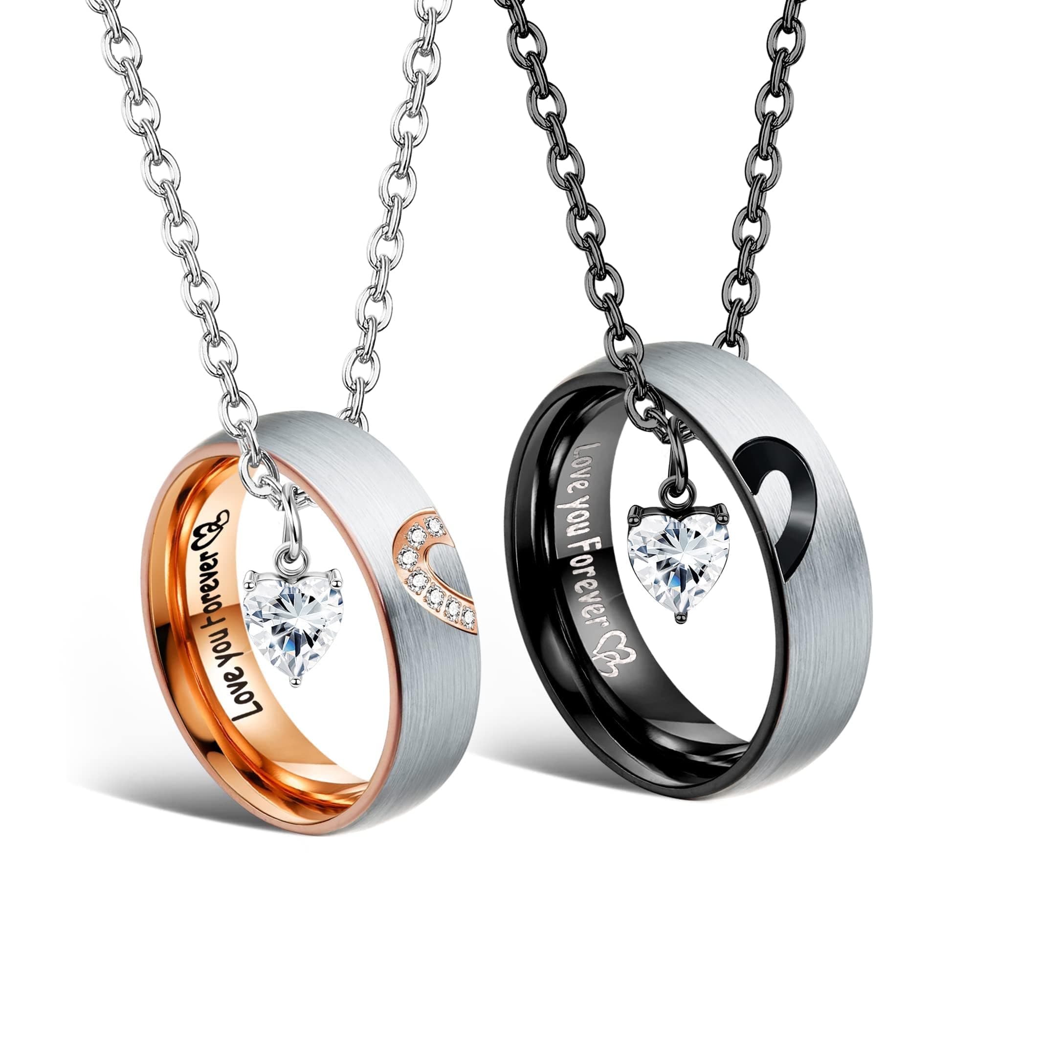 Matching Necklaces For Couples Pendant Necklace For Women Men Matching Promise Rings Pendant Set Stainless Steel Couple Necklace For Him And Her Anniversary Valentine's Day Jewelry Gift